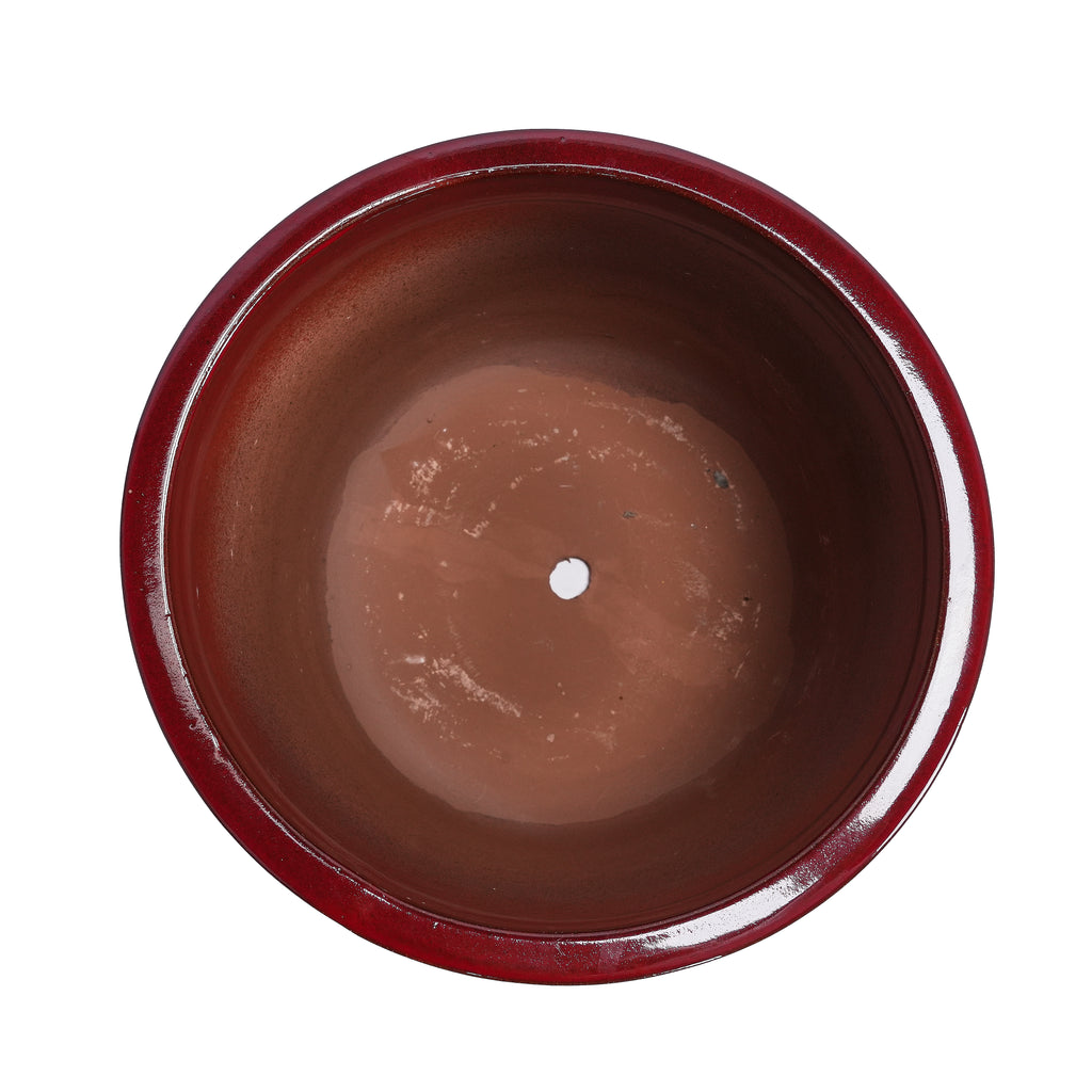Handmade Ceramic Planter Set of 3, 15/12/9 Inch Diameter, Burgundy Diamond-Pattern, for Orchids & Indoor Plants, Windowsill & Bookshelf Use, Breathable Clay