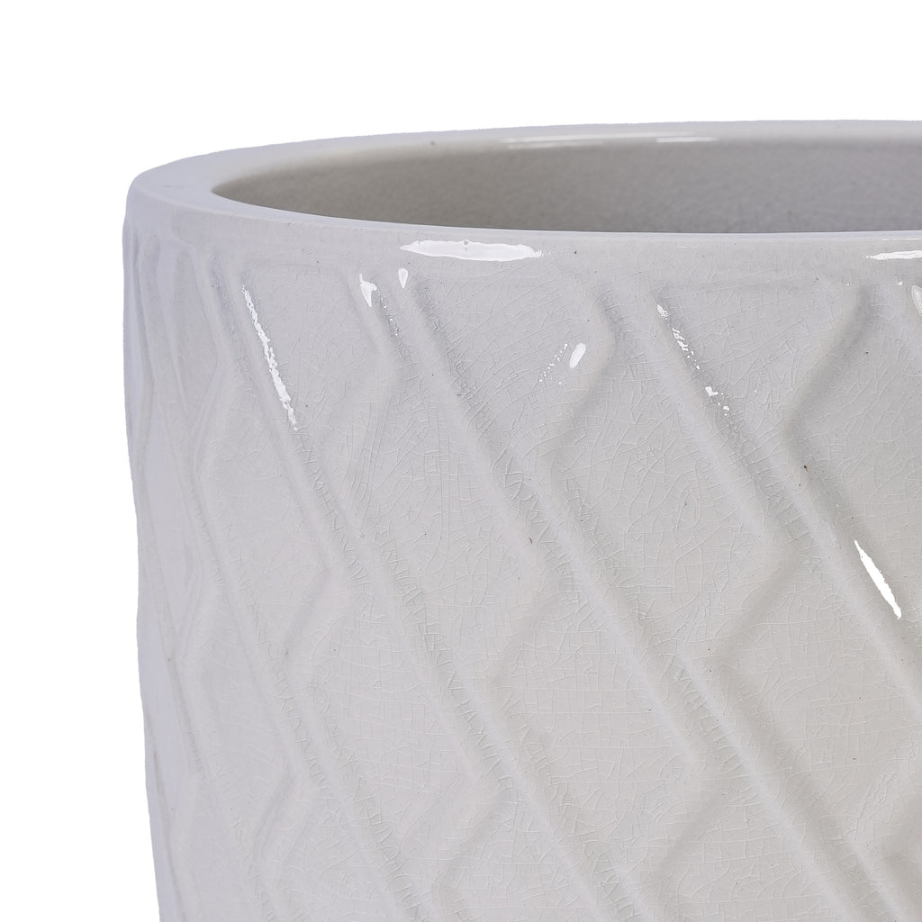 Handmade Ceramic Planter Pot, 17 Inch Diameter, 1 Piece, Cream White with Diamond Pattern, for Monstera Deliciosa and Fiddle Leaf Fig, Indoor/Outdoor Doorway Use, Breathable Clay