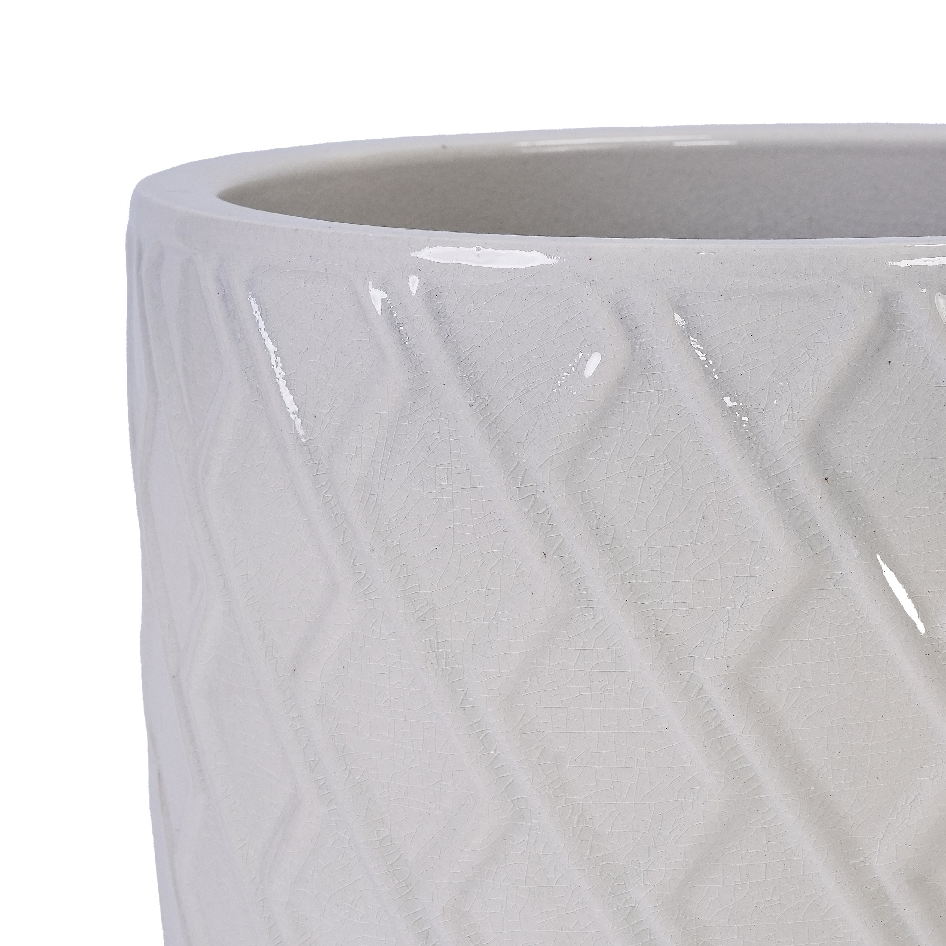 Handmade Ceramic Planter Pot, 17 Inch Diameter, 1 Piece, Cream White with Diamond Pattern, for Monstera Deliciosa and Fiddle Leaf Fig, Indoor/Outdoor Doorway Use, Breathable Clay