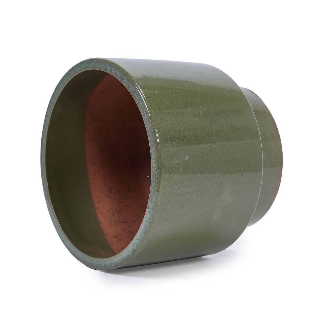 Handmade Solid Glaze Ceramic Planter Set of 3, 15/12/9 Inch Diameter, for Succulents & Flowers Outdoor Garden & Indoor Staircase Use, Breathable Porous Clay, Earthy Green