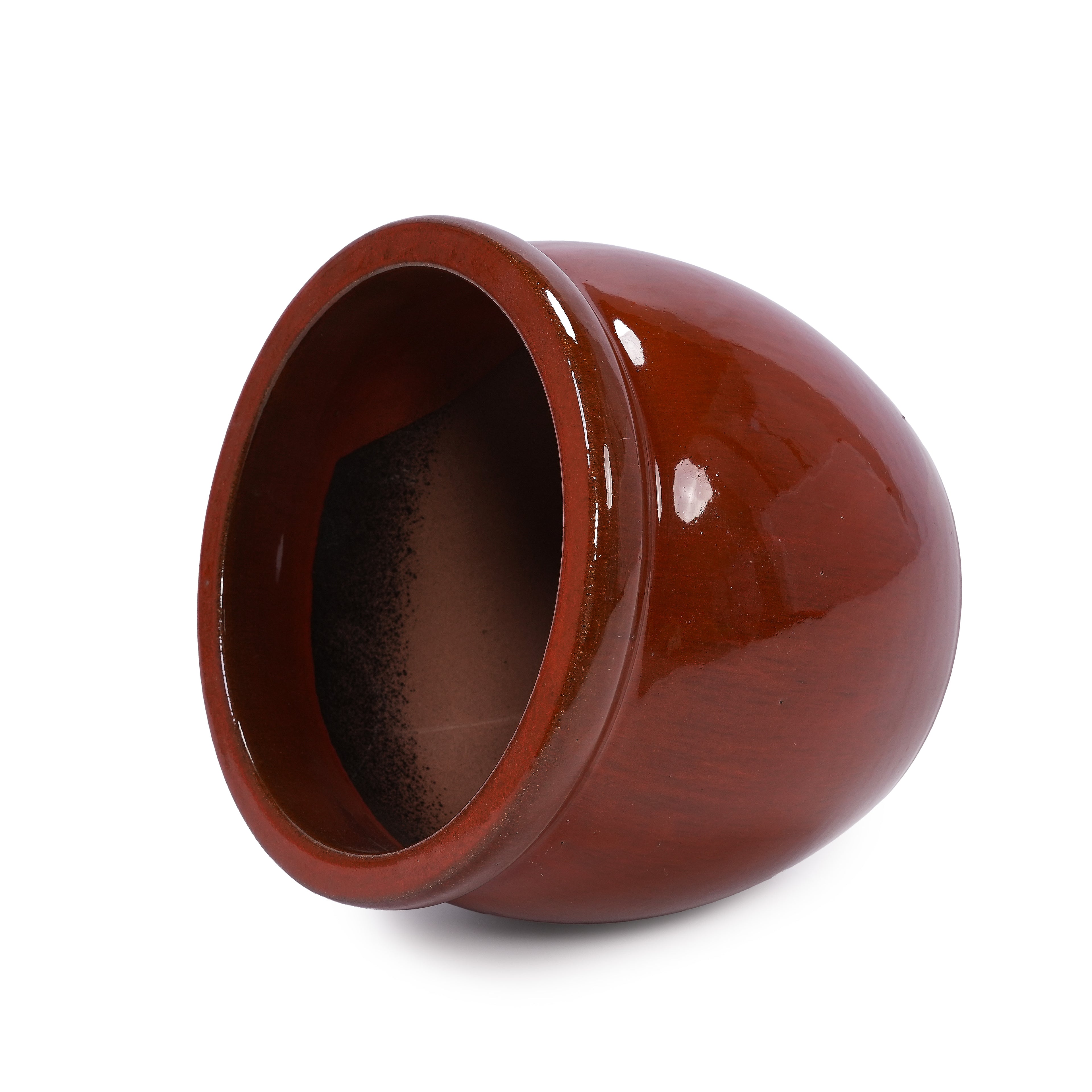 Handmade Rust-Red&Dark Green Ceramic Plant Pots Set of 3, 15/12/9 Inch Diameter,, Indoor & Outdoor Flower Pots for Tables, Couchside, Balcony & Garden, Breathable Clay with Drainage Hole