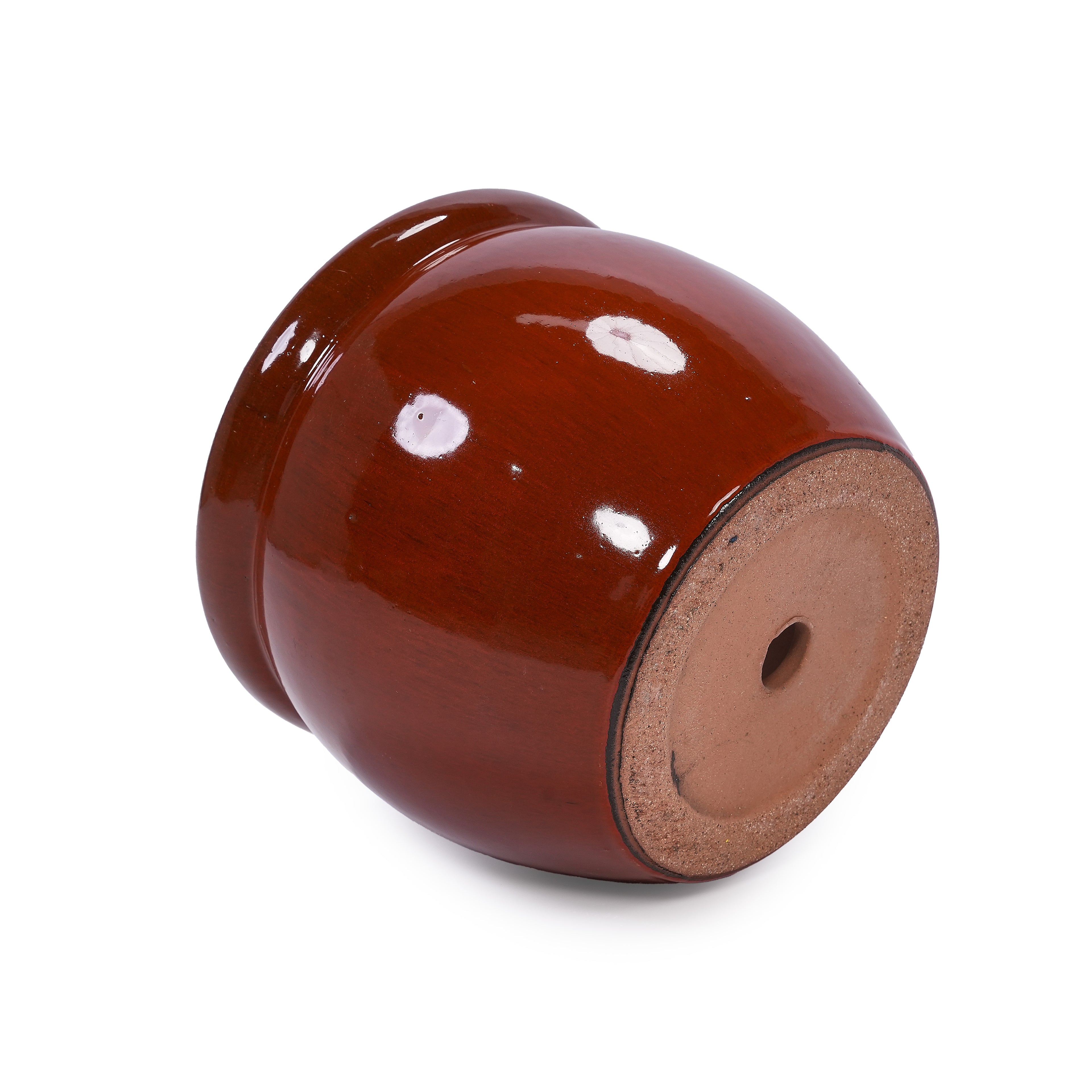 Handmade Rust-Red&Dark Green Ceramic Plant Pots Set of 3, 15/12/9 Inch Diameter,, Indoor & Outdoor Flower Pots for Tables, Couchside, Balcony & Garden, Breathable Clay with Drainage Hole