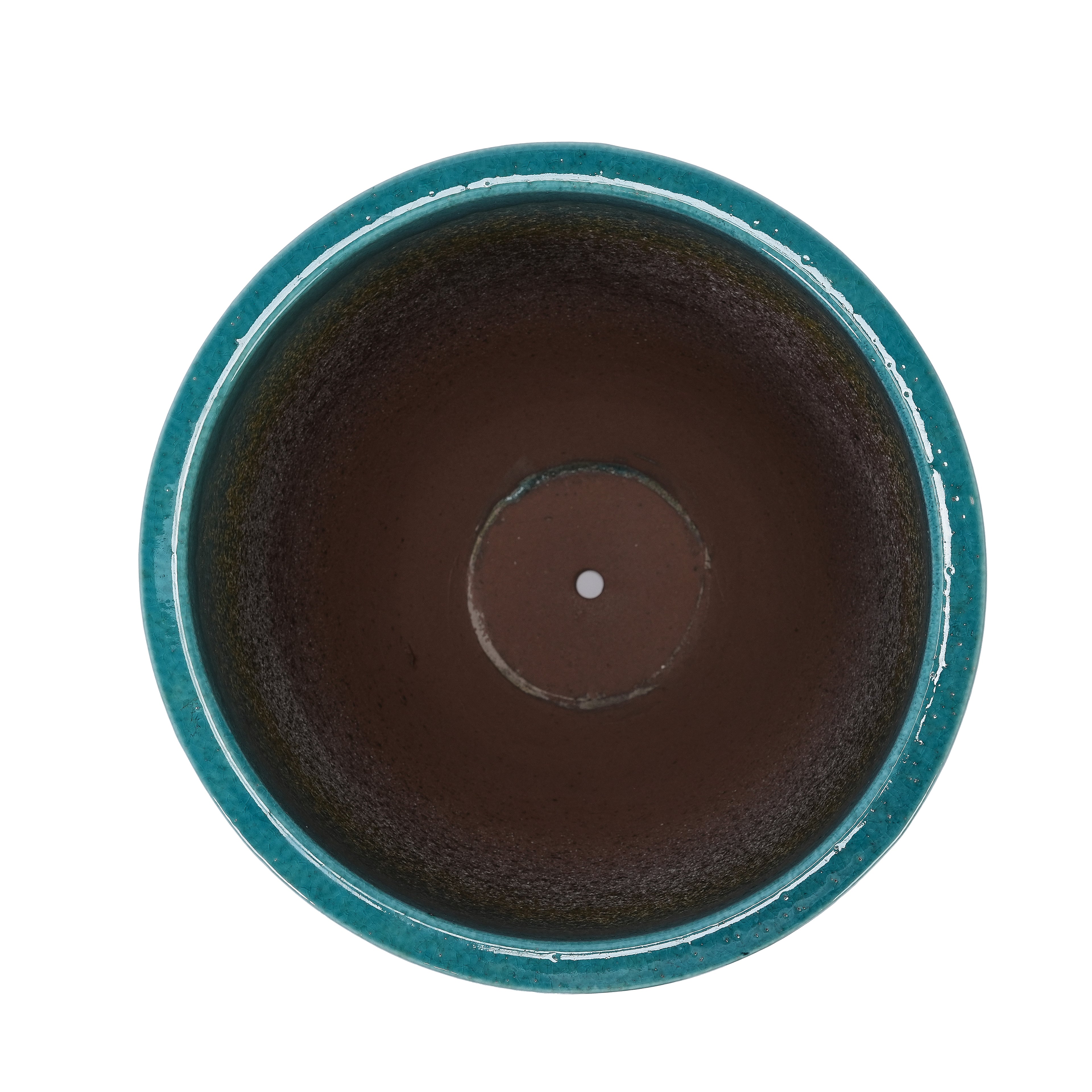 Handmade Ceramic Planter Pot, 17 Inch Diameter, 1 Piece, Teal Cyan with Falling Diamond , for Monstera Deliciosa and Fiddle Leaf Fig, Indoor/Outdoor Doorway Use, Breathable Clay