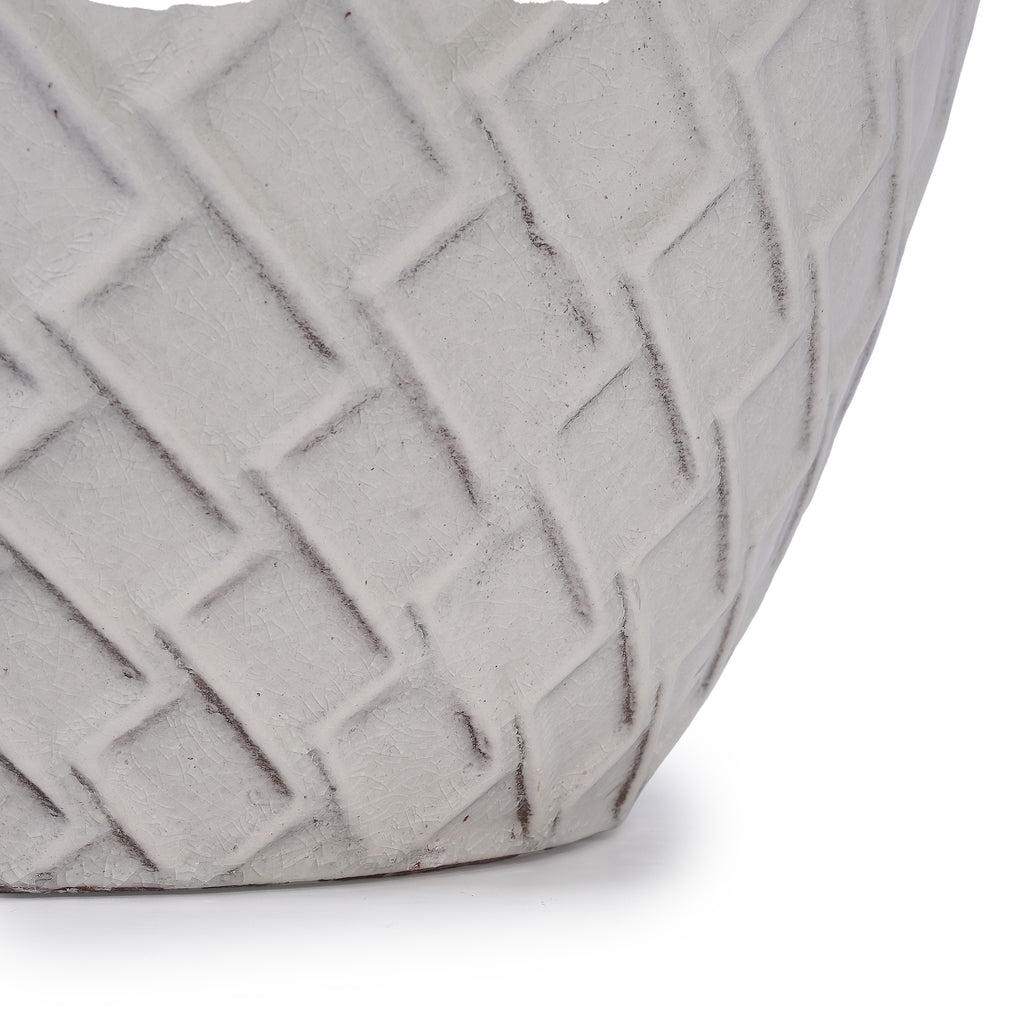 Handmade Ceramic Planter Pot, 17 Inch Diameter, 1 Piece, Cream White with Diamond Pattern, for Monstera Deliciosa and Fiddle Leaf Fig, Indoor/Outdoor Doorway Use, Breathable Clay