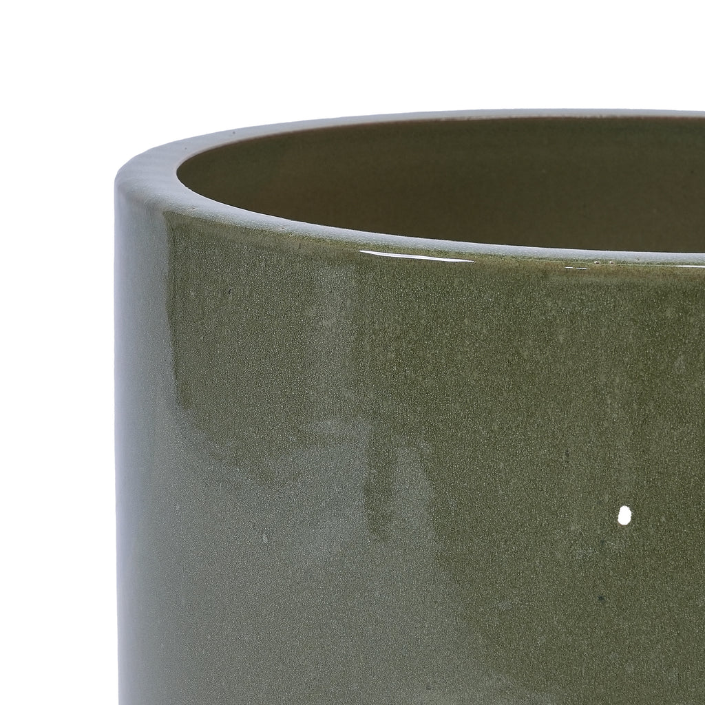 Handmade Solid Glaze Ceramic Planter Set of 3, 15/12/9 Inch Diameter, for Succulents & Flowers Outdoor Garden & Indoor Staircase Use, Breathable Porous Clay, Earthy Green