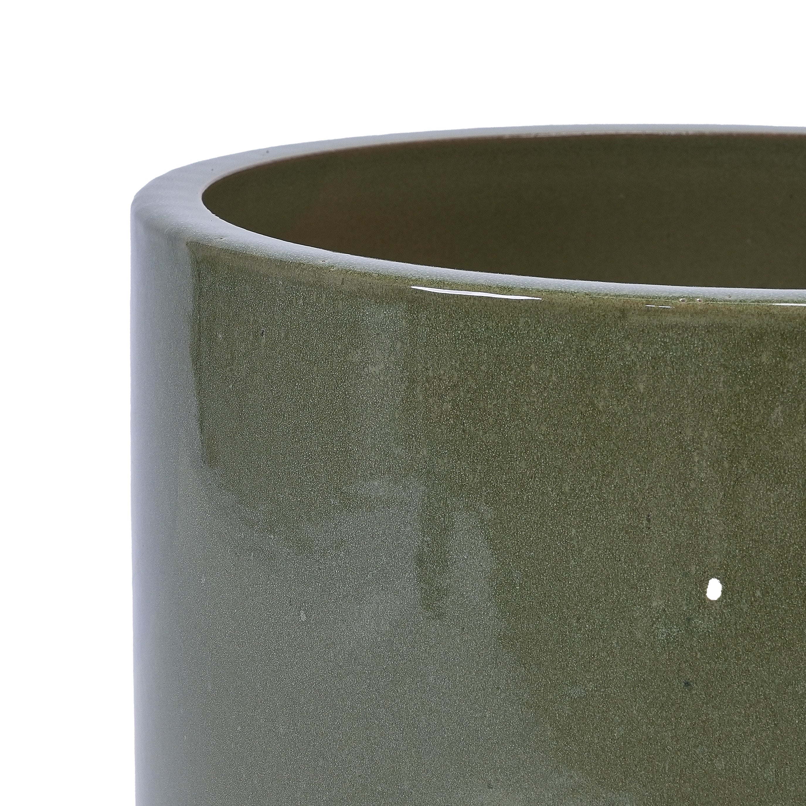 Handmade Solid Glaze Ceramic Planter Set of 3, 15/12/9 Inch Diameter, for Succulents & Flowers Outdoor Garden & Indoor Staircase Use, Breathable Porous Clay, Earthy Green