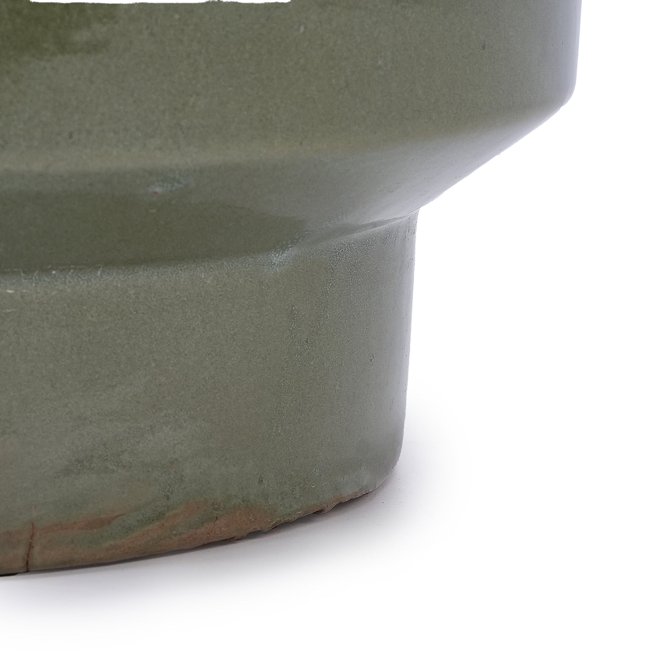 Handmade Solid Glaze Ceramic Planter Set of 3, 15/12/9 Inch Diameter, for Succulents & Flowers Outdoor Garden & Indoor Staircase Use, Breathable Porous Clay, Earthy Green