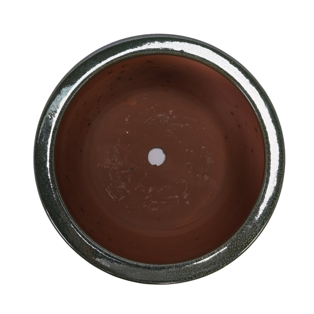 Handmade Rust-Red&Dark Green Ceramic Plant Pots Set of 3, 15/12/9 Inch Diameter,, Indoor & Outdoor Flower Pots for Tables, Couchside, Balcony & Garden, Breathable Clay with Drainage Hole