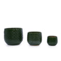 Handmade Glazed Ceramic Planter Set of 3, 9/7/5 Inch Diameter, Dark Green Solid Glossy Finish, for Succulents & Herbs Outdoor Patio & Indoor Staircase Use, Breathable Clay with Drainage Holes
