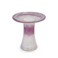 Handmade glazed ceramic bird bath, 17" concentric ripple embossed tray & 18" pedestal base, white to rose ombre gradient glaze outdoor bird feeder for yard, lawn, patio & backyard