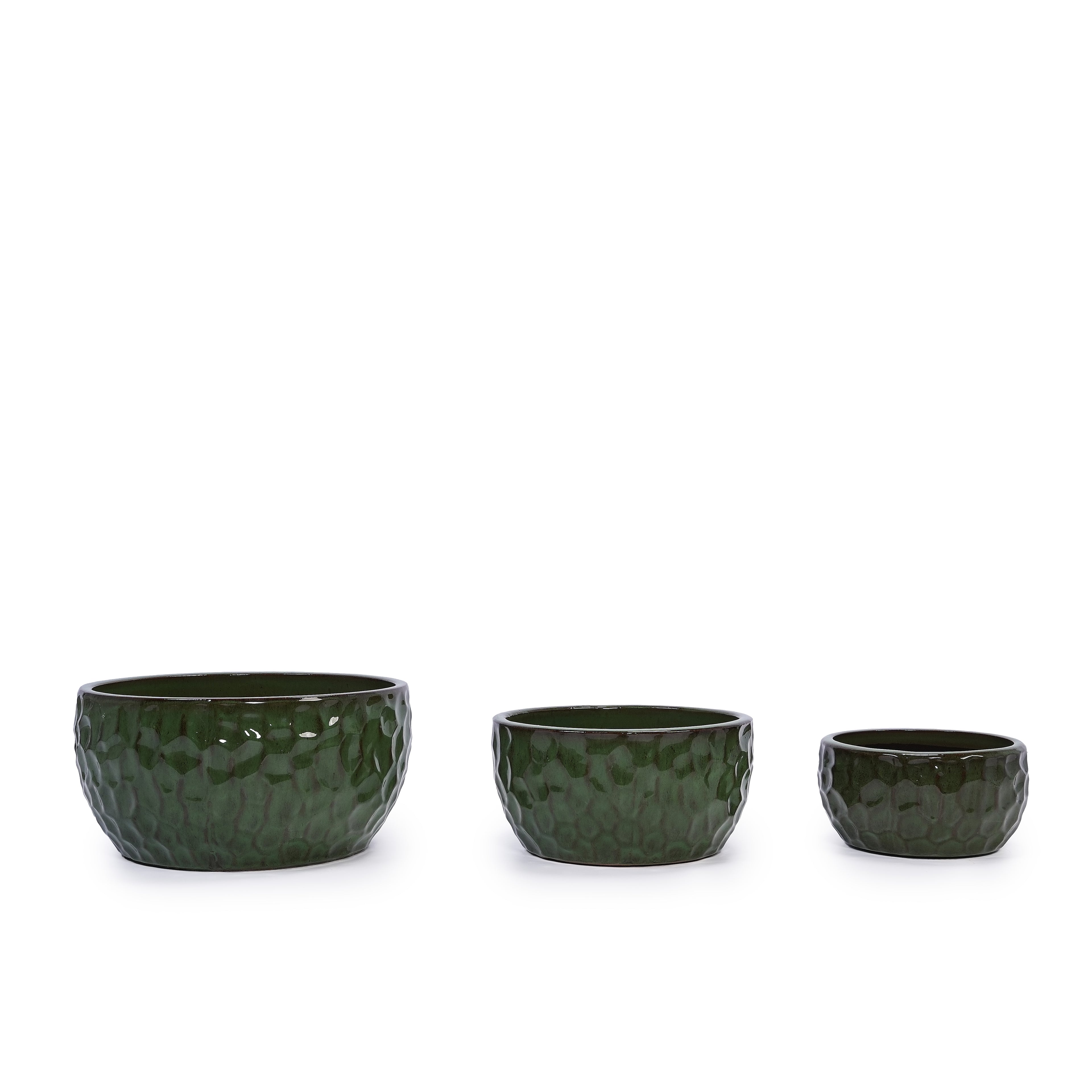 Handmade Ceramic Planter Set of 3, 15"/12"/10" Diameter, Cobalt Blue Hammered Texture, for Succulents & Violets, Indoor/Outdoor Use on Windowsill & Bookshelf, Breathable Clay