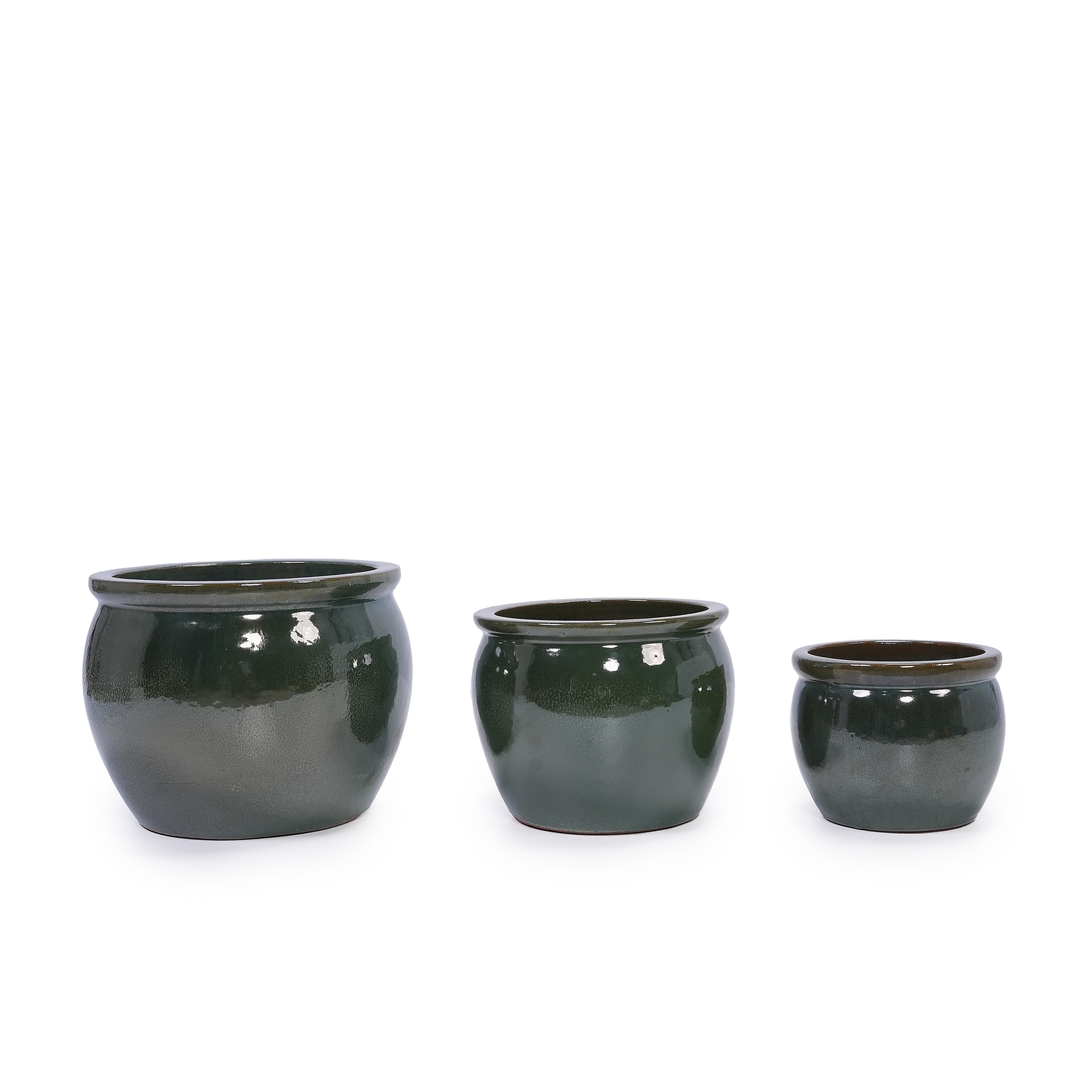 Handmade Rust-Red&Dark Green Ceramic Plant Pots Set of 3, 15/12/9 Inch Diameter,, Indoor & Outdoor Flower Pots for Tables, Couchside, Balcony & Garden, Breathable Clay with Drainage Hole