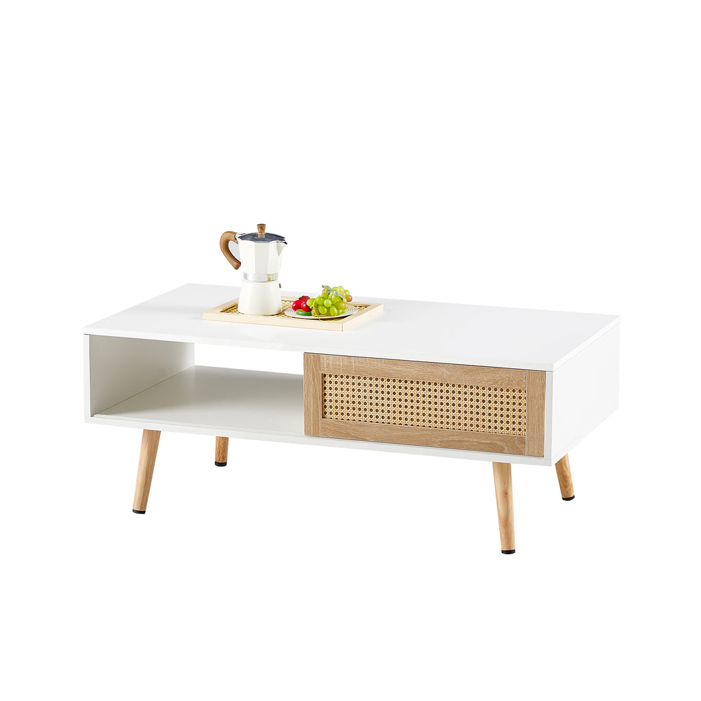 41.34" Rattan Coffee table, sliding door for storage, solid wood legs – view 7