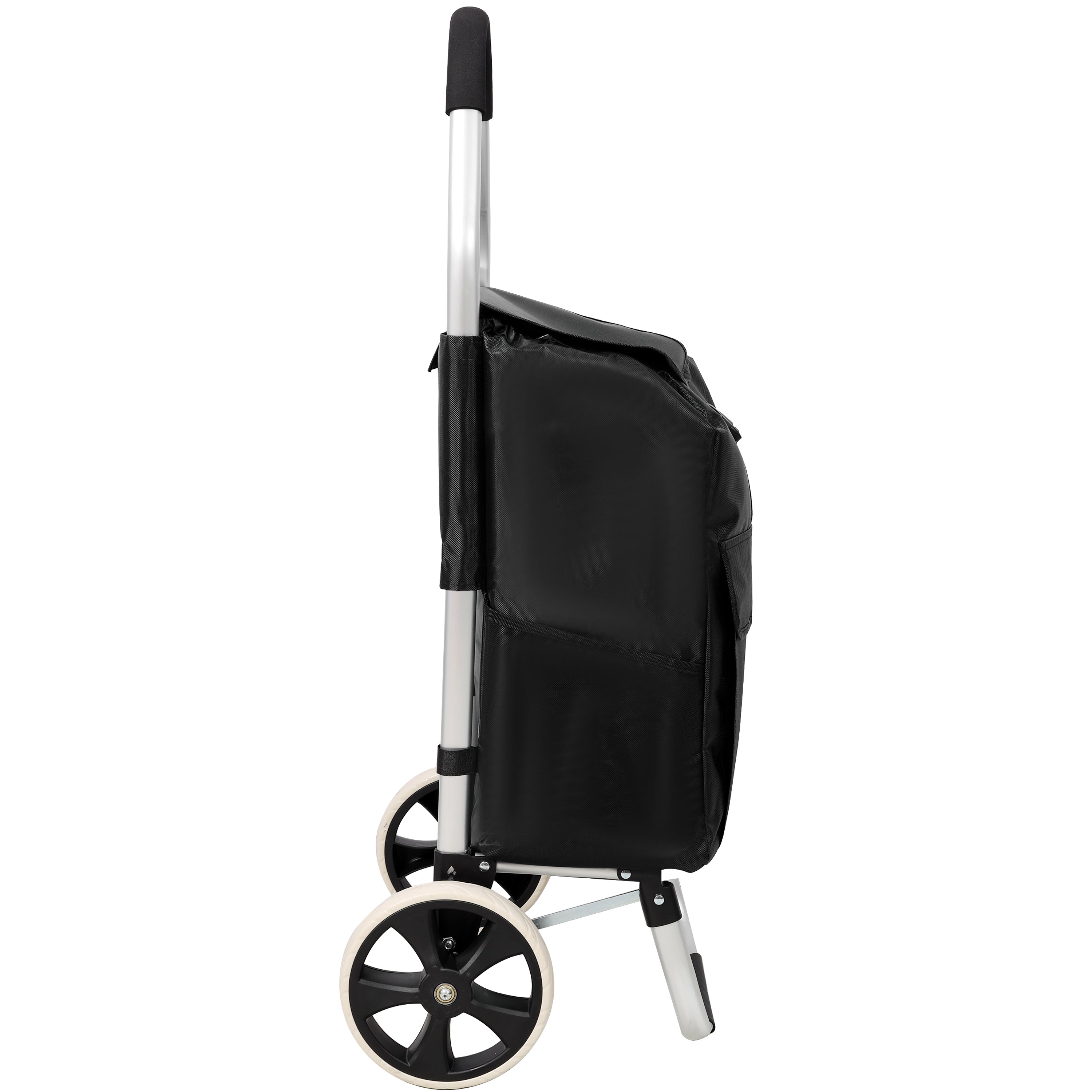 Foldable 40L Shopping Trolley with Removable Waterproof Bag - Standard Wheels Black