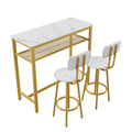 Dining Table Set with 2 Stools,3 Piece Counter Height for Kitchen, Living Room, Small Apartment Breakfast Table White Faux Marble Top