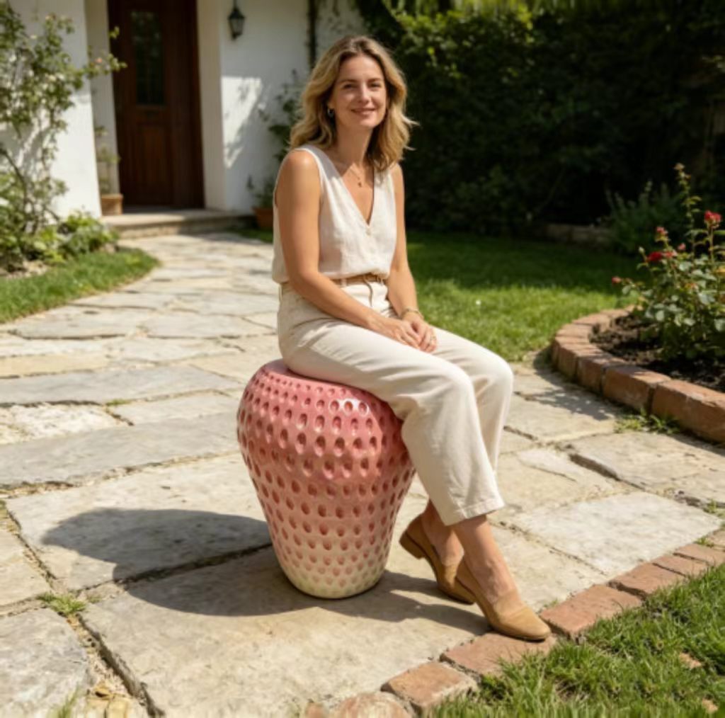 Strawberry Fruit Stool, 13.4" Oversized Resin Stool, Side Table – view 3