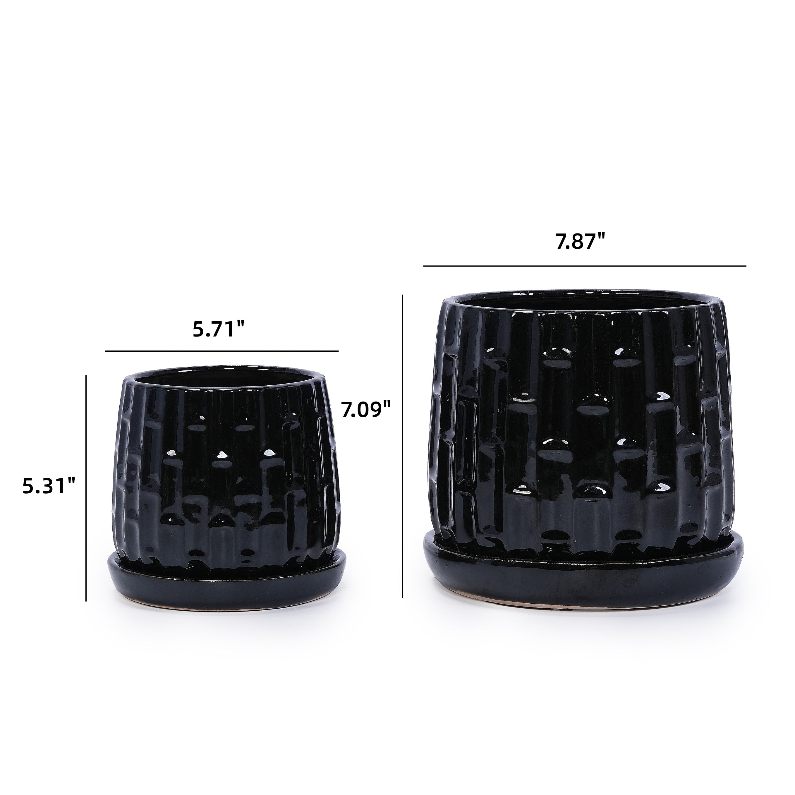 Handmade Ceramic Flower Pot with Groove Pattern, 6 & 8 Inch Diameter, Indoor/Outdoor Use on Windowsill & Bookshelf, Breathable Clay with Saucer