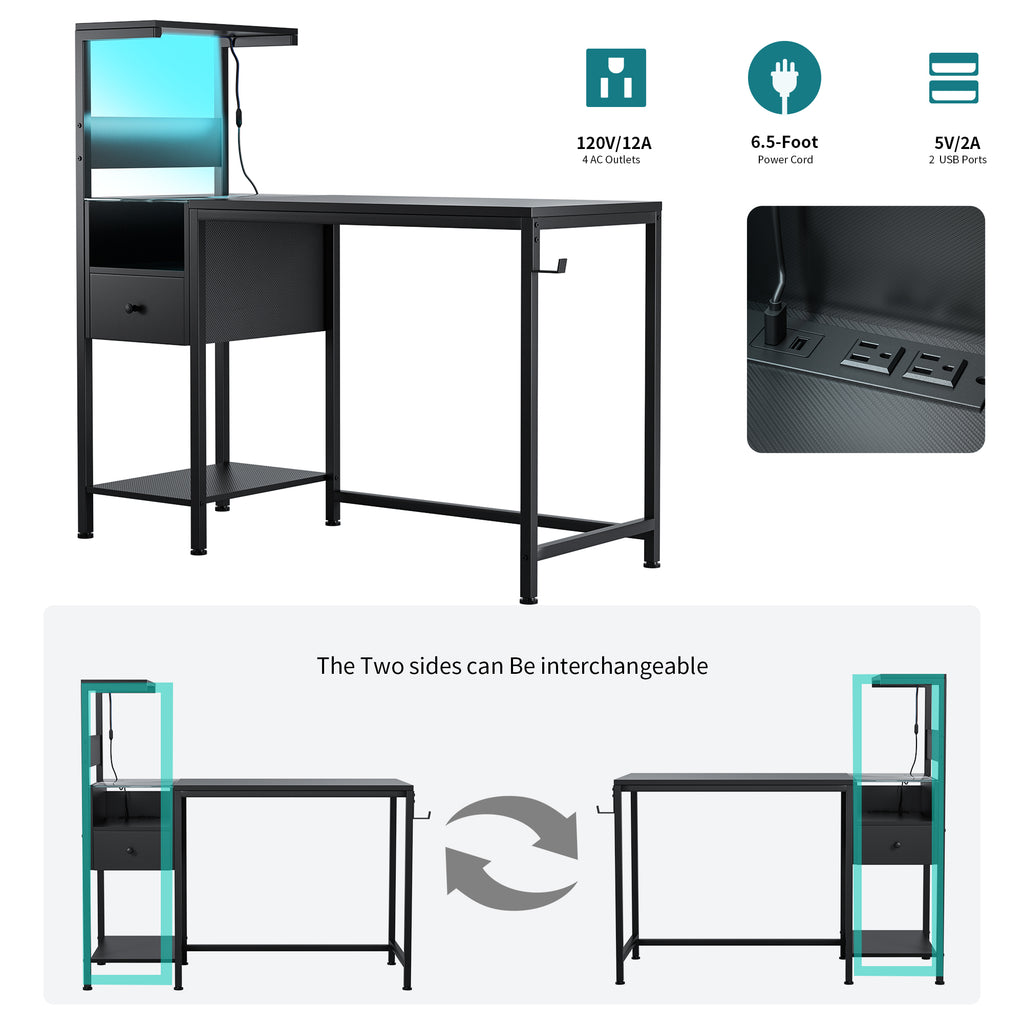 48-Inch Computer Desk with Power, Storage & LED