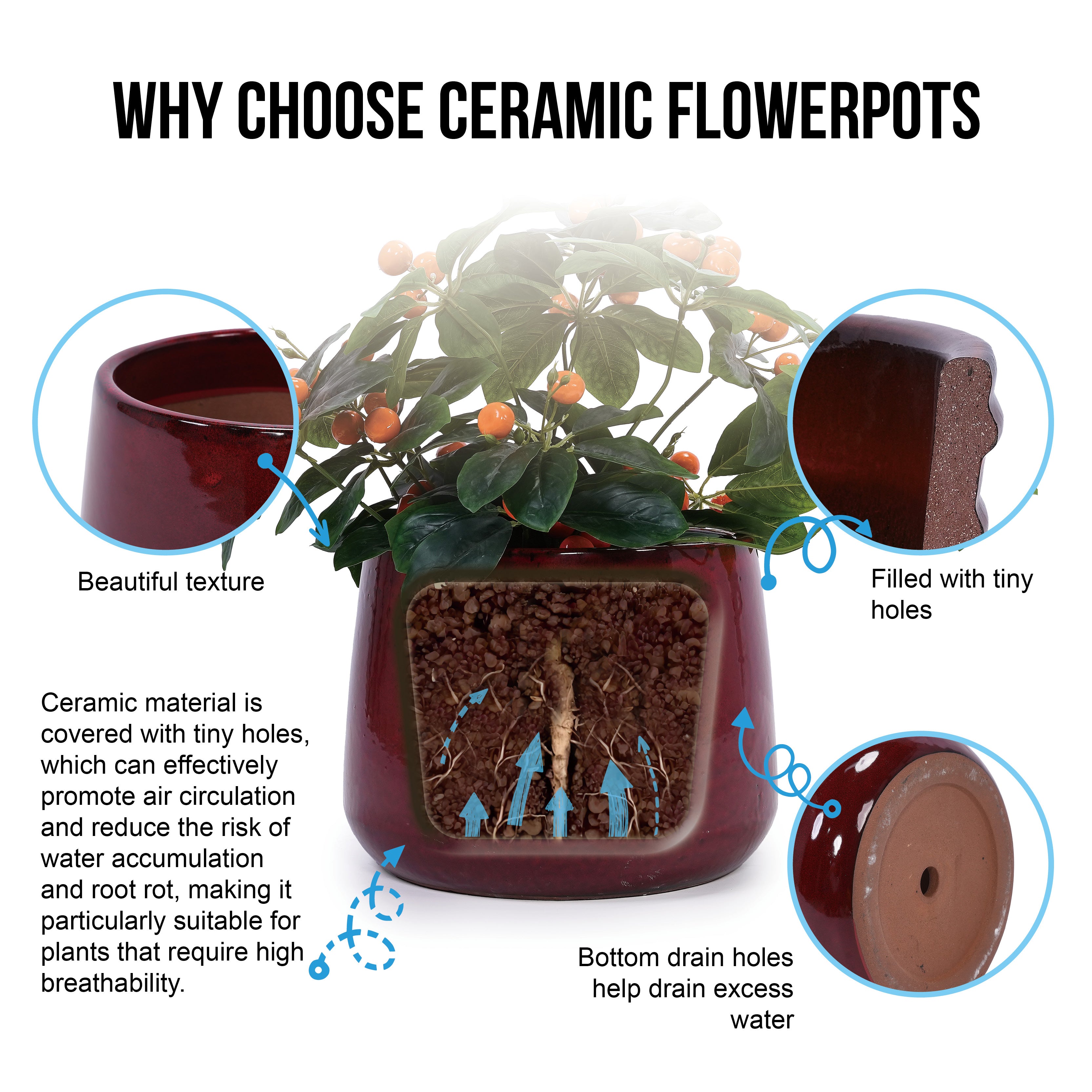 Handmade Ceramic Flower Pot Set of 4, 7/9/11/14 Inch Diameter – view 10