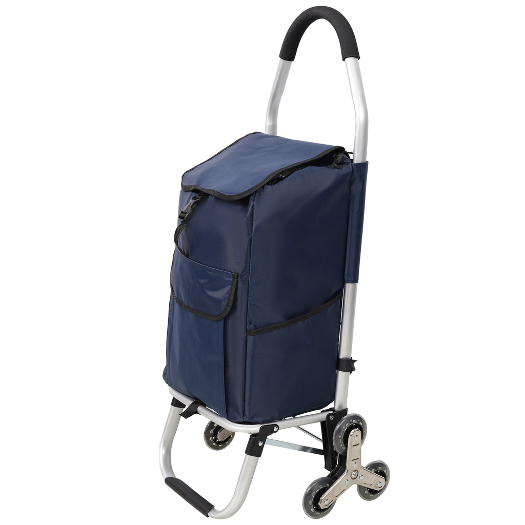 Foldable 40L Shopping Trolley with Removable Waterproof Bag - Stair-Climbing Tri-Wheels Blue