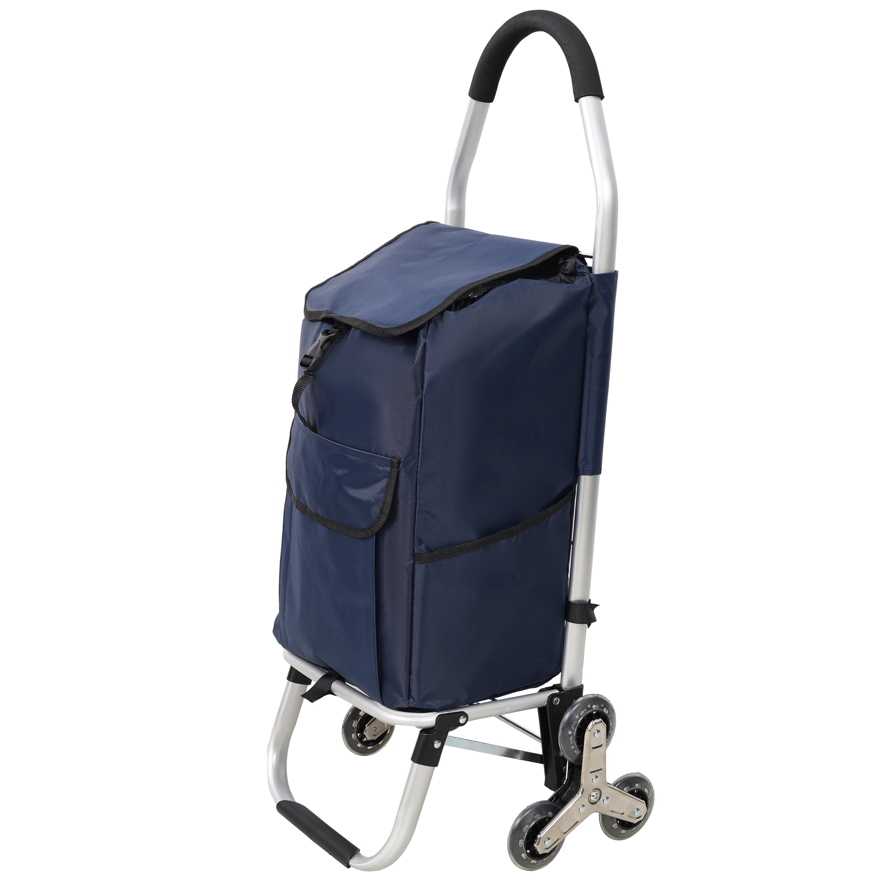 Foldable 40L Shopping Trolley with Removable Waterproof Bag - Stair-Climbing Tri-Wheels Blue