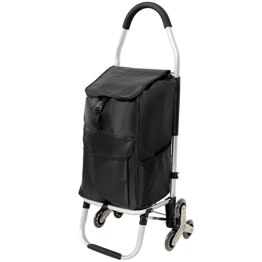 Foldable 40L Shopping Trolley with Removable Waterproof Bag - Stair-Climbing Tri-Wheels Black