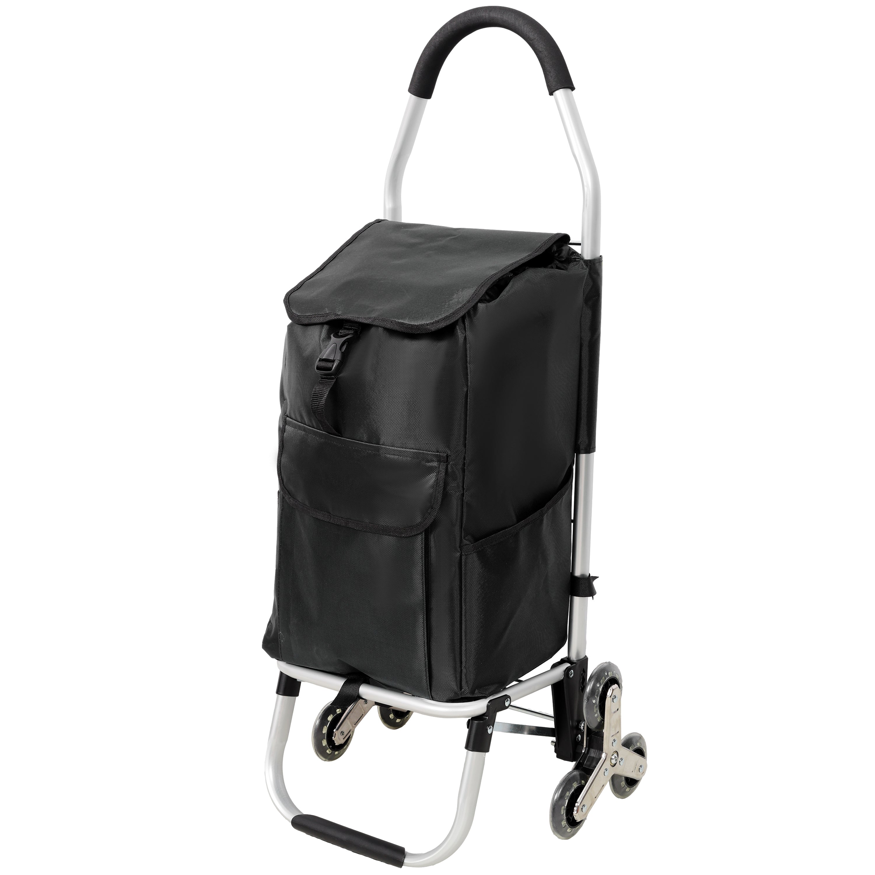 Foldable 40L Shopping Trolley with Removable Waterproof Bag - Stair-Climbing Tri-Wheels Black