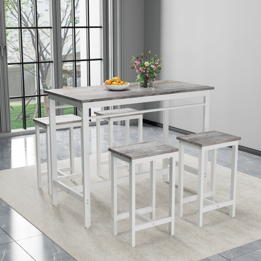 5-piece modern kitchen table with four bar stools Bar table set 5PC,metal frame and MDF, white oak,47.5'' L x 23.7'' W x 35.5'' H.