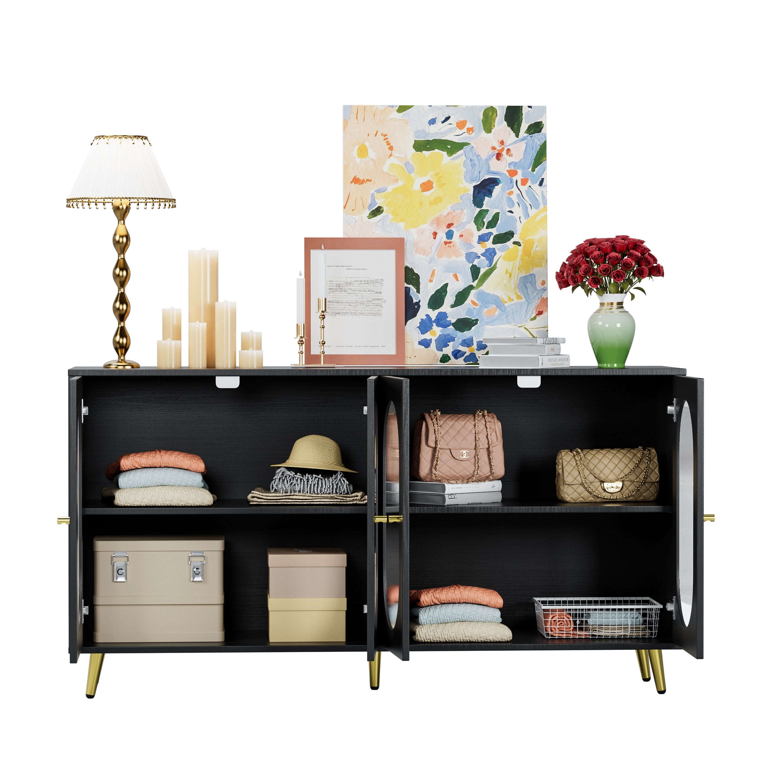 Modern Accent Sideboard Cabinet with Acrylic Doors, Freestanding Storage Cupboard Console Table for Kitchen Dining Living Room Hallway Office