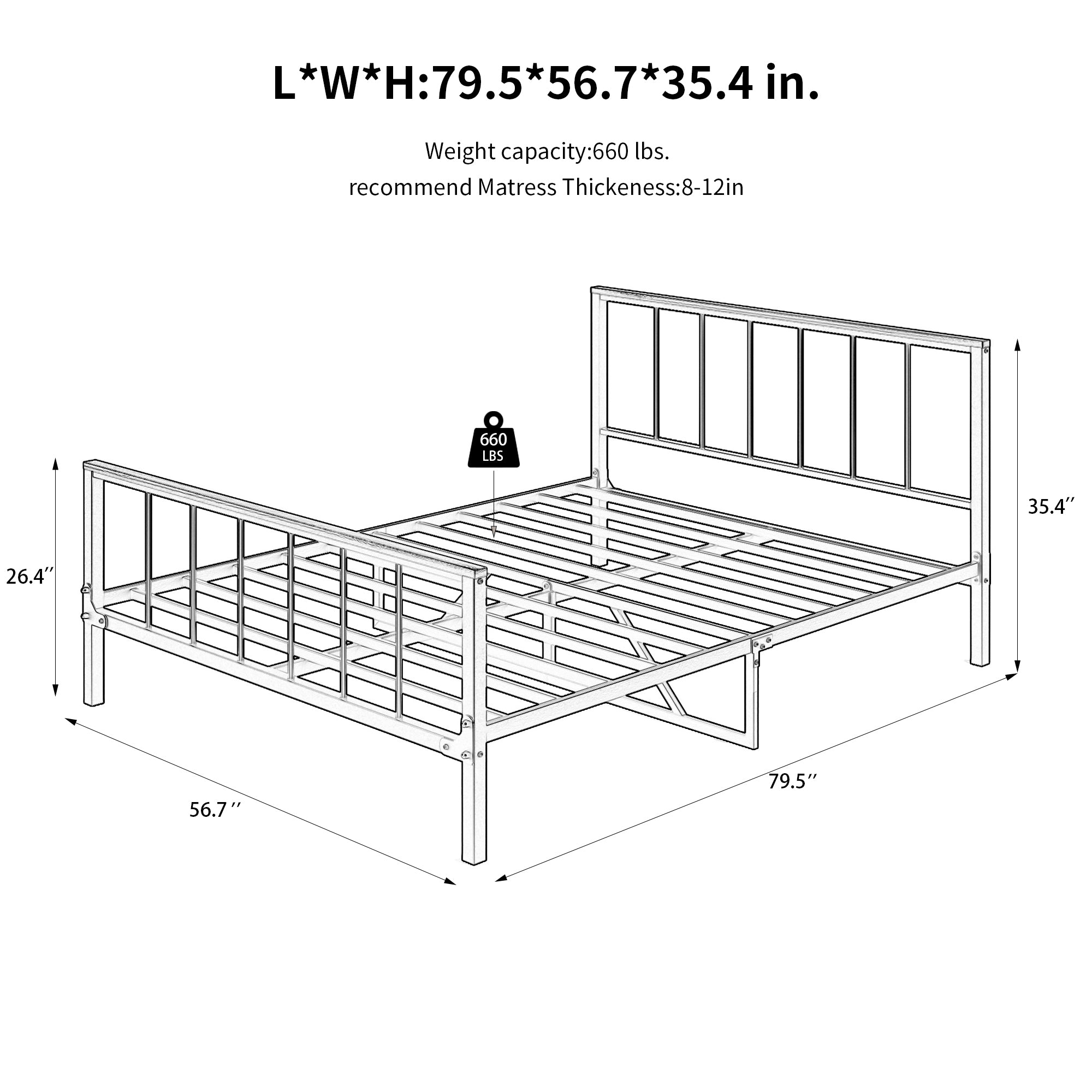 Metal Platform Bed with Headboard & Footboard