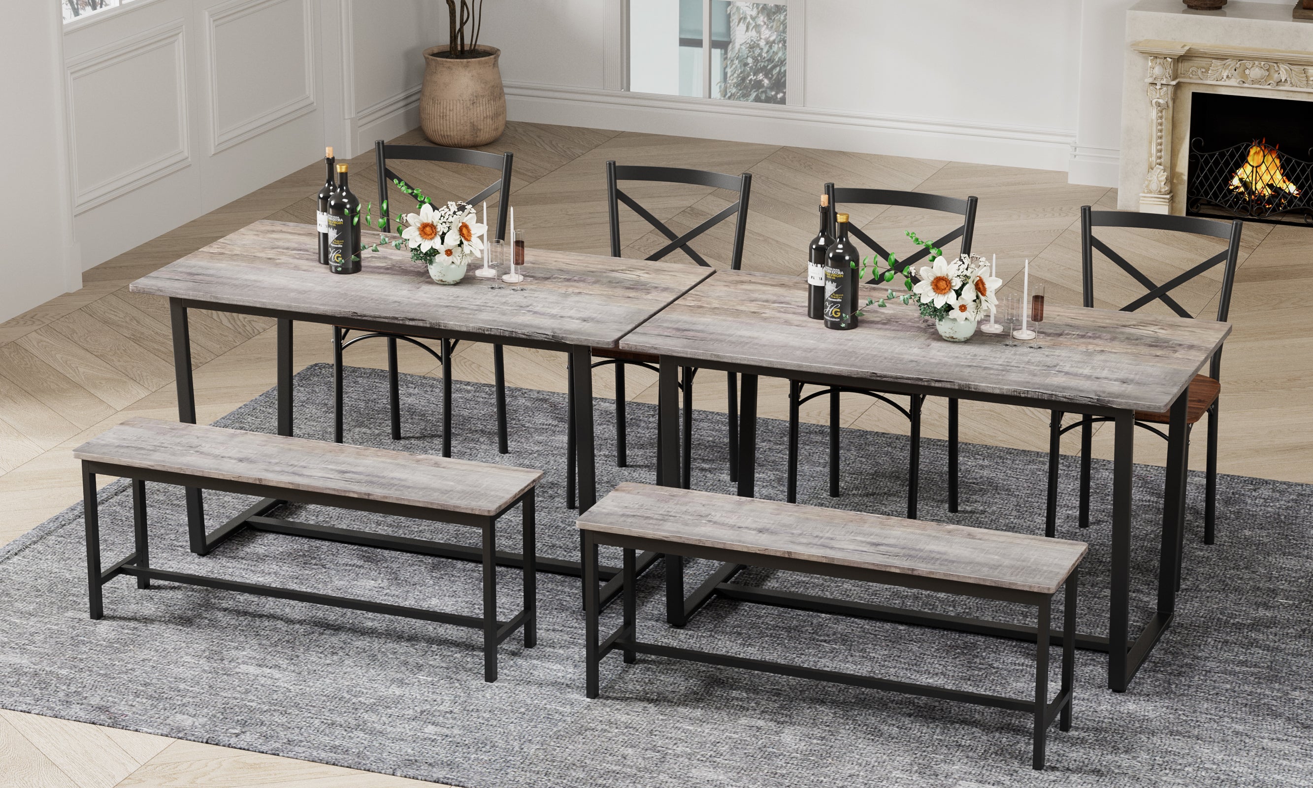 Four-piece set table and chair with backrest, industrial style, solid structure