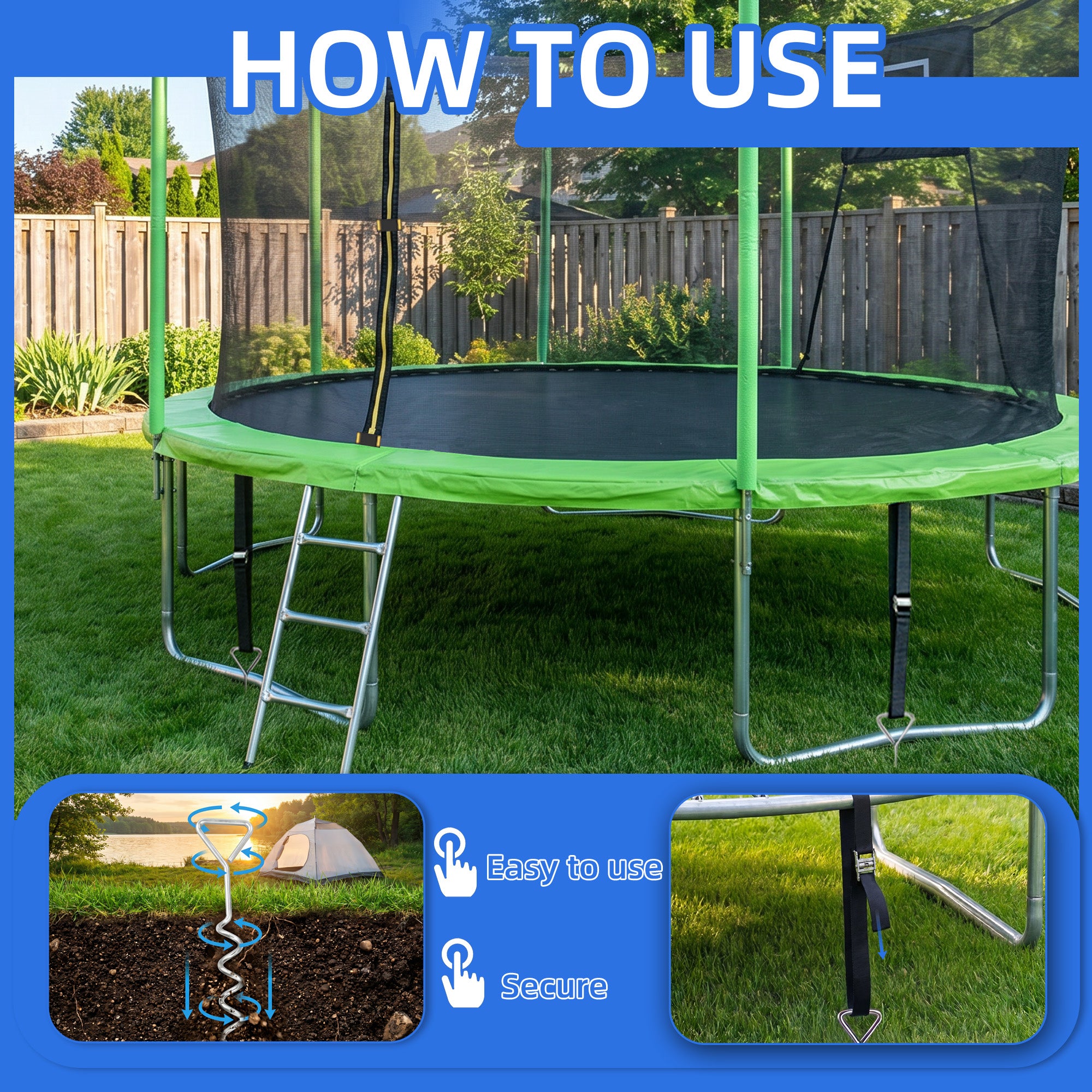 4-Pack Windproof Trampoline Stakes Anchor Kit-Steel Corkscrew Anchor – view 5