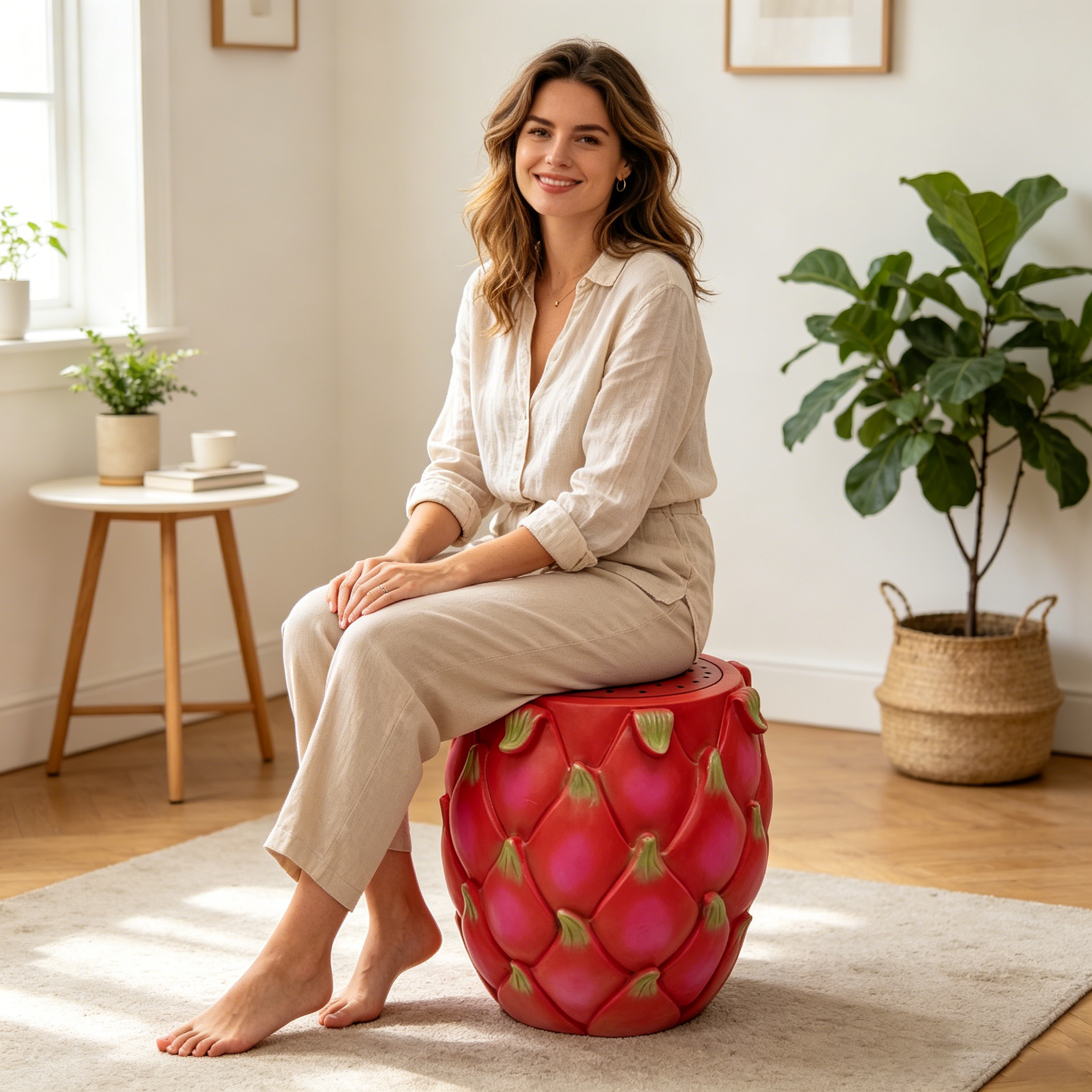13.4" Oversized Resin Dragon Fruit Stool, Multi-Purpose Side Table & Plant Stand – view 9
