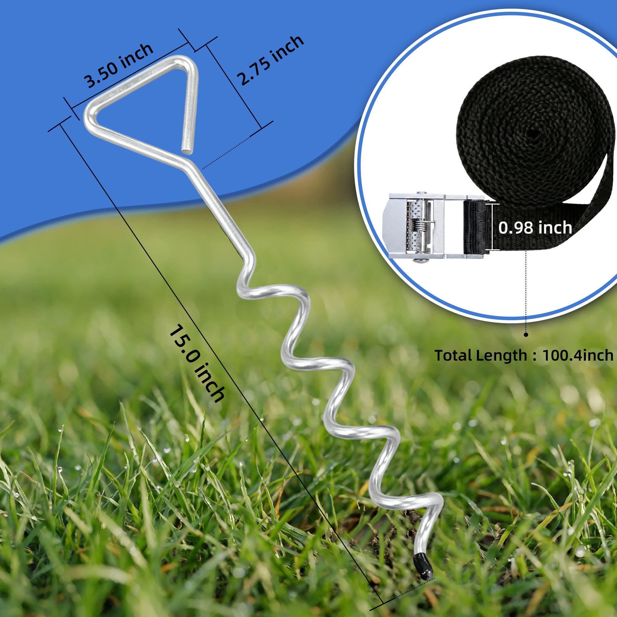 4-Pack Windproof Trampoline Stakes Anchor Kit-Steel Corkscrew Anchor – view 10