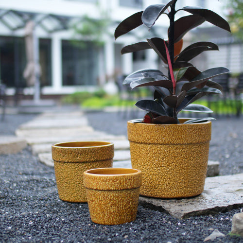 Handmade Ceramic Planter Set of 3, 15/12/9 Inch Diameter,  for Succulents & Indoor Plants, Windowsill & Bookshelf Use, Breathable Clay , Breathable Clay