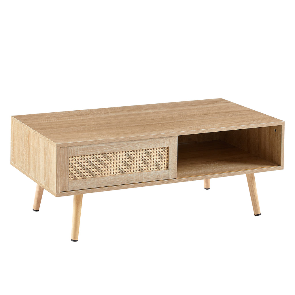 41.34" Rattan Coffee table, sliding door for storage, solid wood legs – view 10