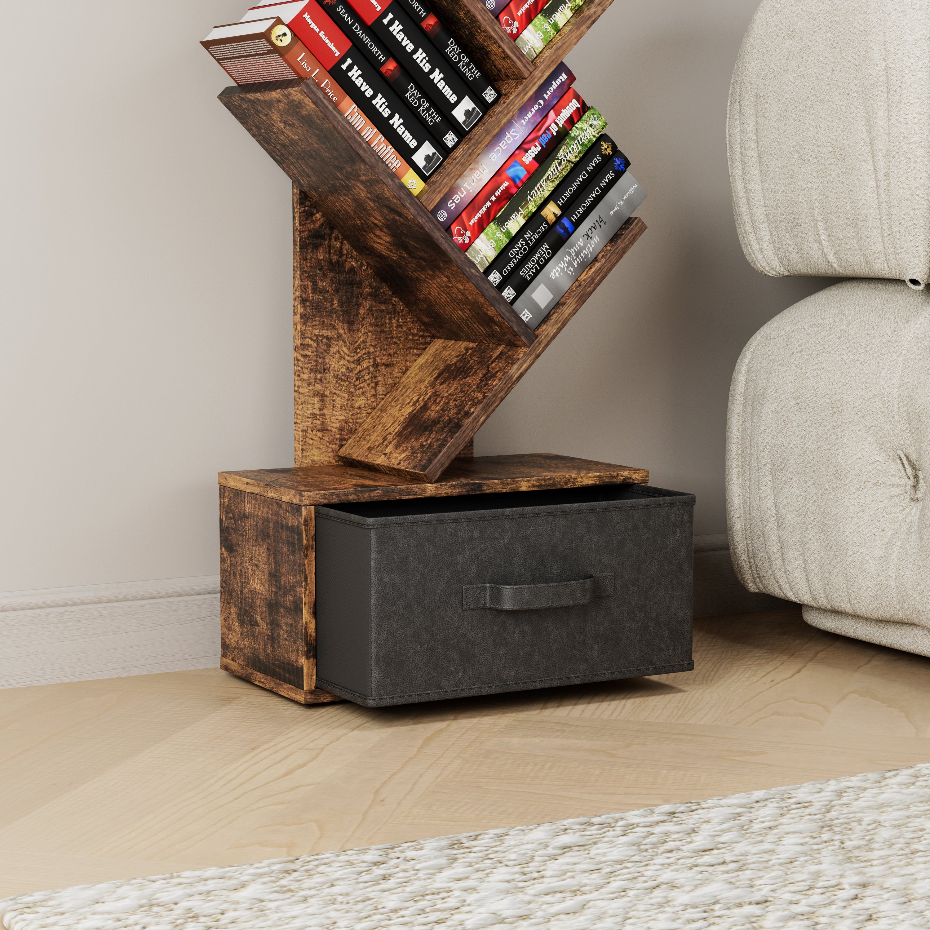 9-Tier Tree Bookshelf with Drawer