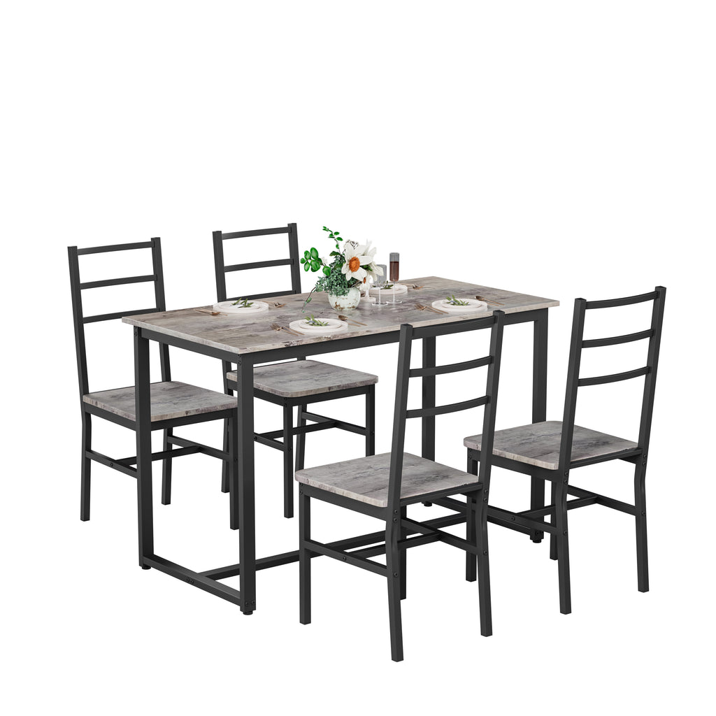 Dining Table Set for 4, 5 pieces Farmhouse Dinette Set with 4 chairs, Mid-Century Modern Dining Table and Chairs Set for Kitchen, Dining Room