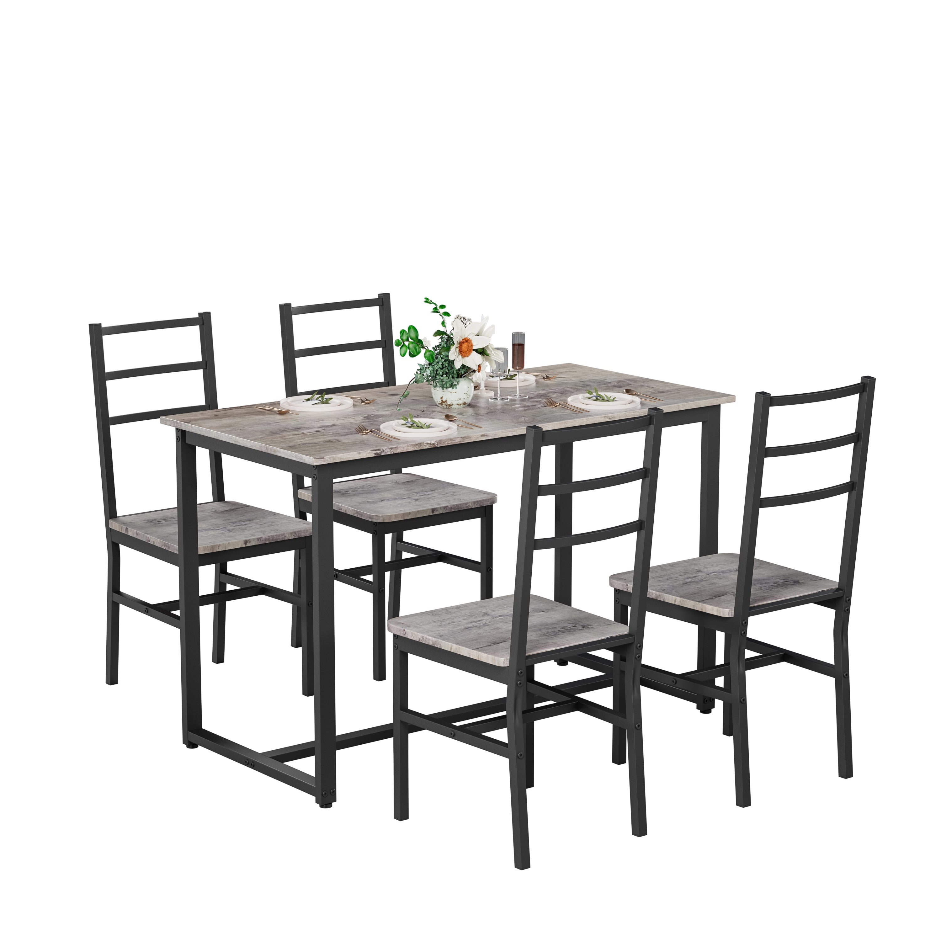 Dining Table Set for 4, 5 pieces Farmhouse Dinette Set with 4 chairs, Mid-Century Modern Dining Table and Chairs Set for Kitchen, Dining Room