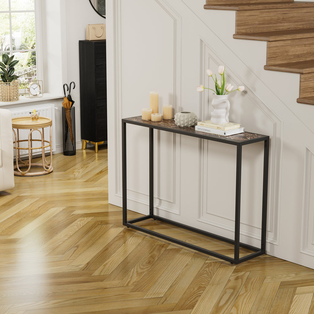 Narrow console table, high-end edge wrapped foyer table, entrance, industrial corridor table, living room, foyer, rural brown and black