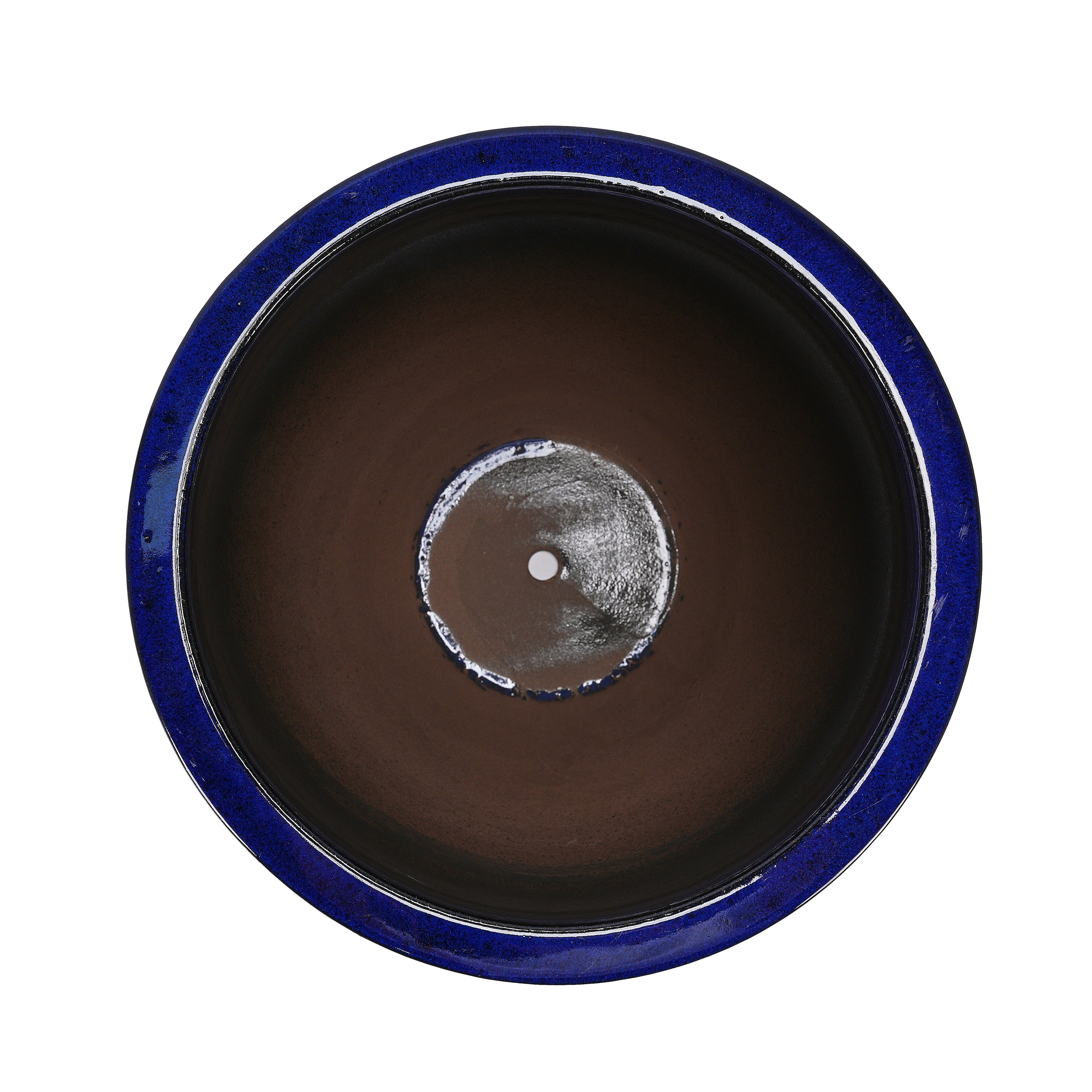 Handmade Sapphire Blue Ceramic Planter, 17 Inch Diameter, 1 Piece, Horizontal Ripples Pattern, for Monstera and Fiddle Leaf Fig, Indoor & Outdoor Doorway Use, Breathable Clay