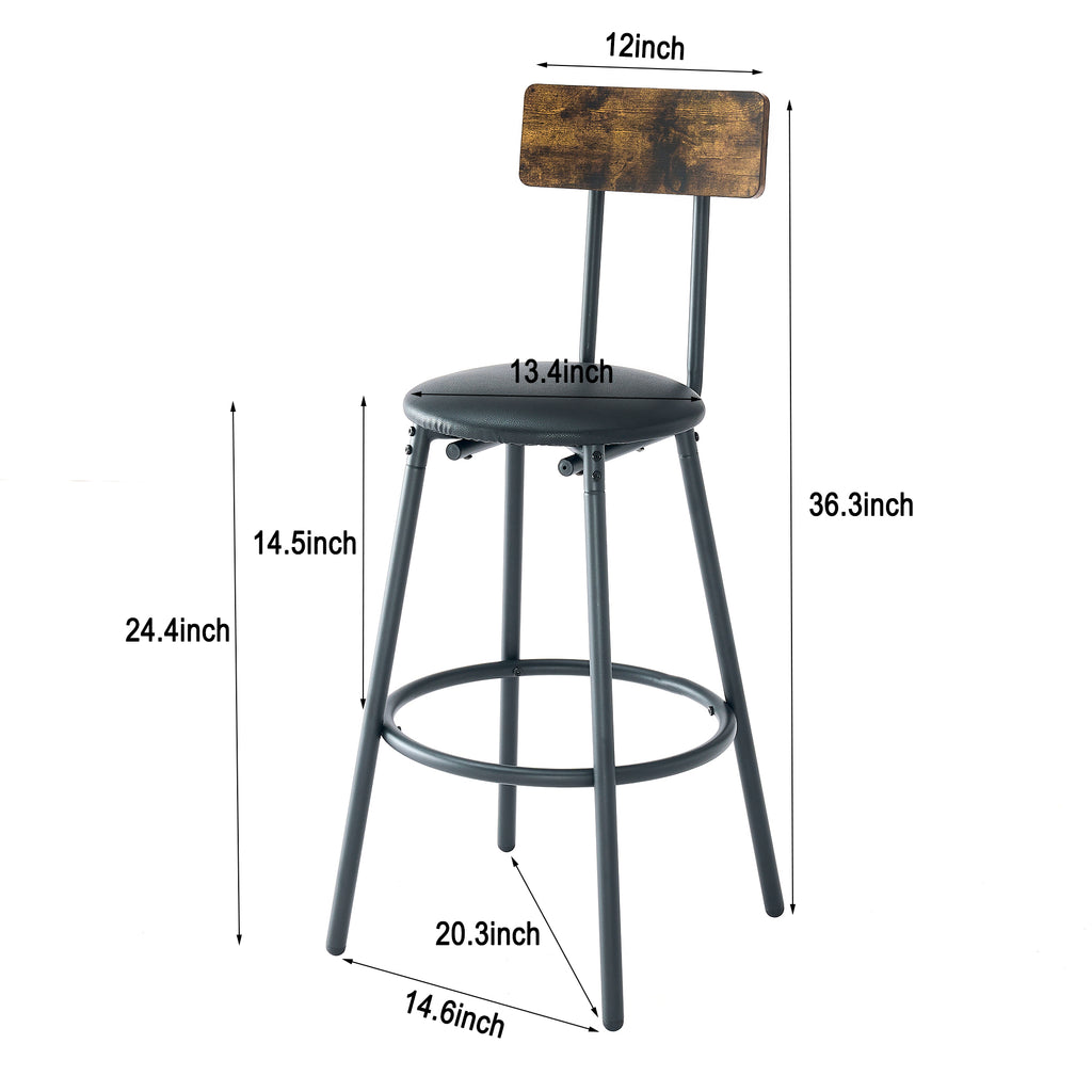 Round bar table and stool set with shelf, upholstered stool with backrest, Rustic Brown – view 11