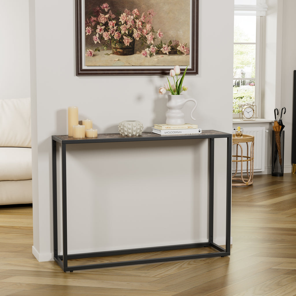 Narrow console table, high-end edge wrapped foyer table, entrance, industrial corridor table, living room, foyer, rural brown and black
