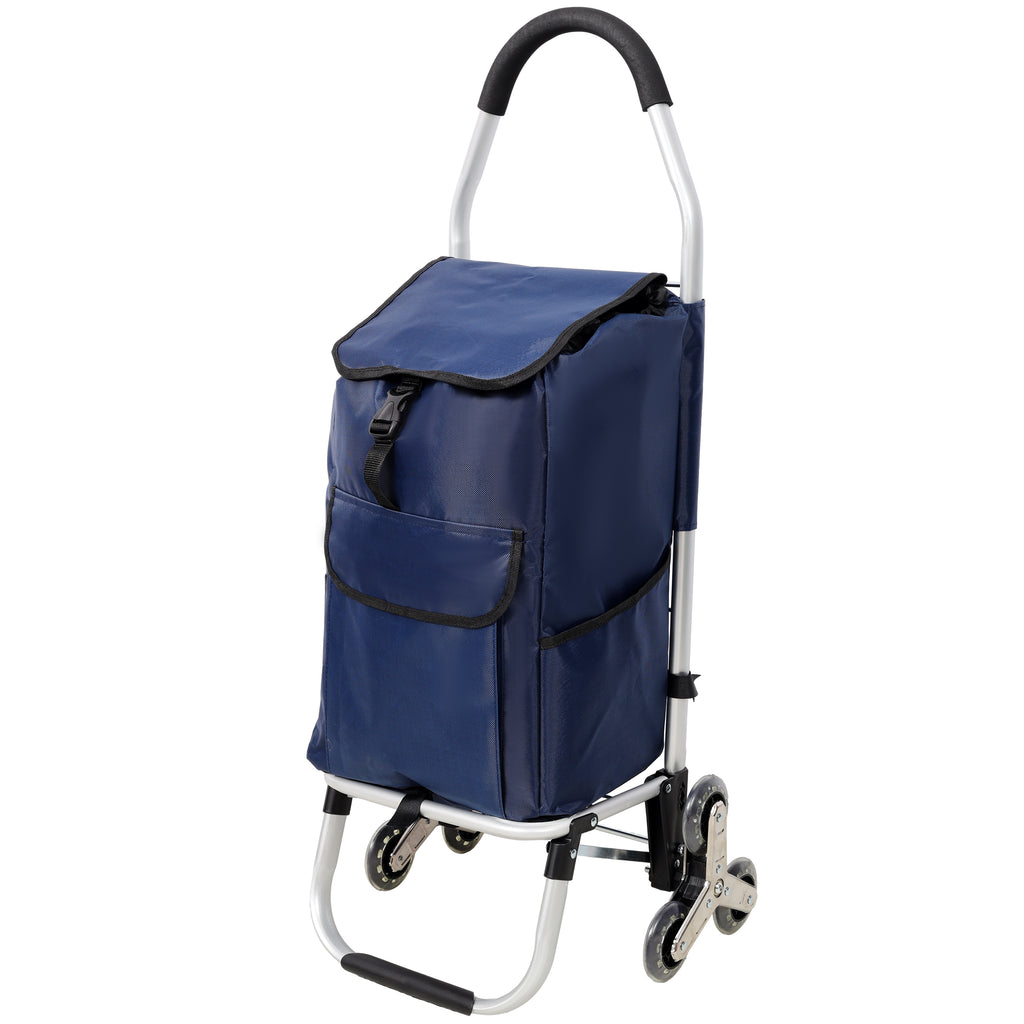 Foldable 40L Shopping Trolley with Removable Waterproof Bag - Stair-Climbing Tri-Wheels Blue