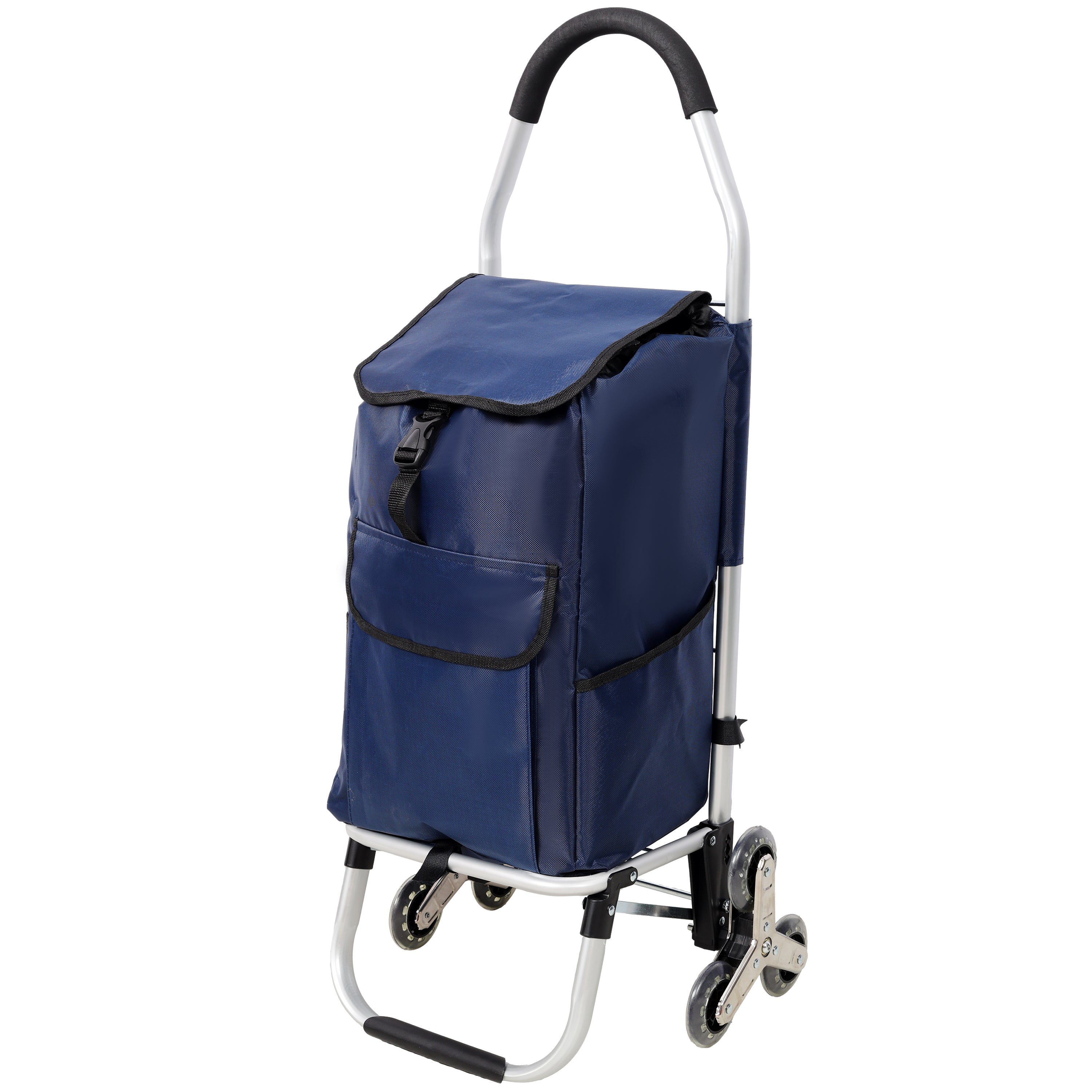 Foldable 40L Shopping Trolley with Removable Waterproof Bag - Stair-Climbing Tri-Wheels Blue