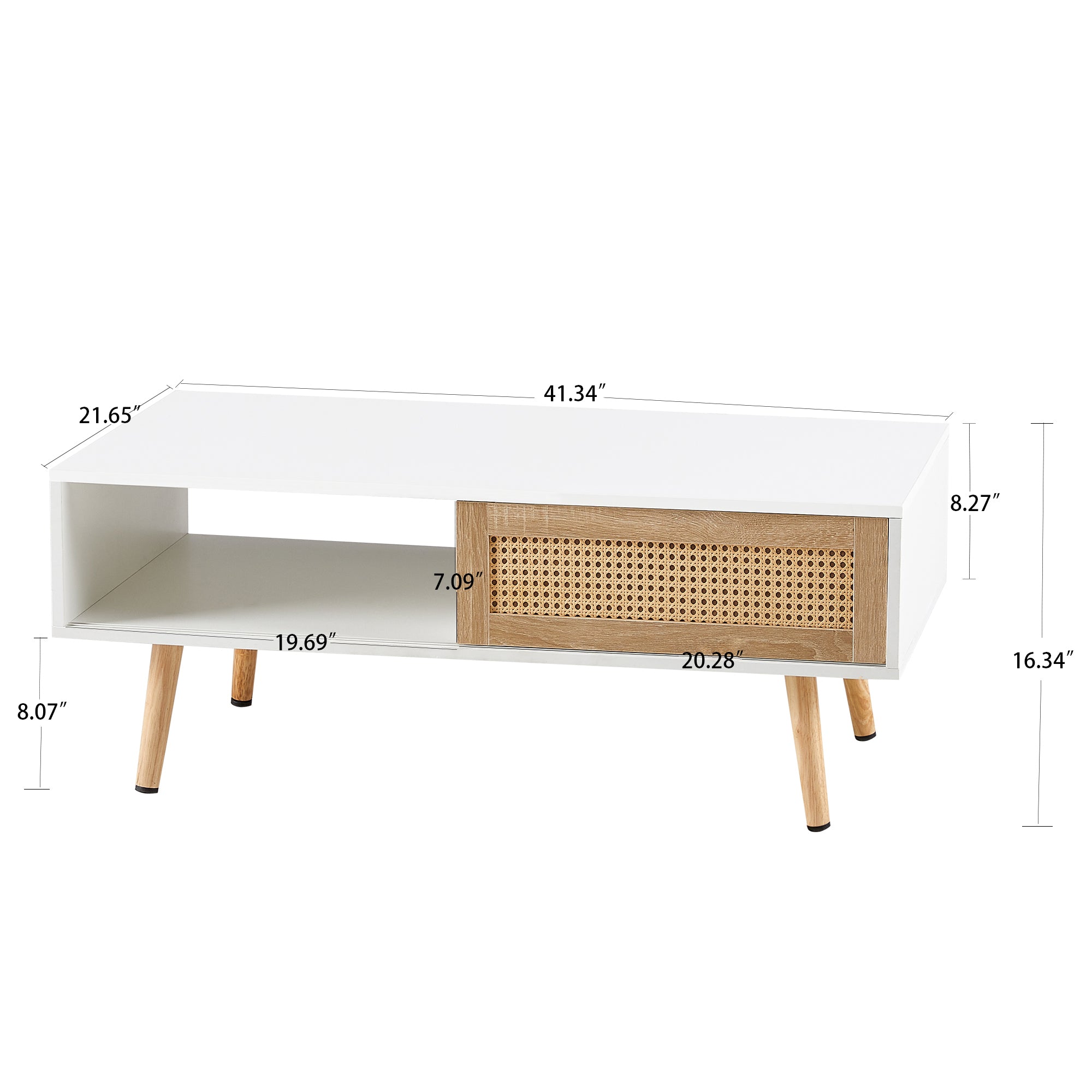 41.34" Rattan Coffee table, sliding door for storage, solid wood legs – view 11
