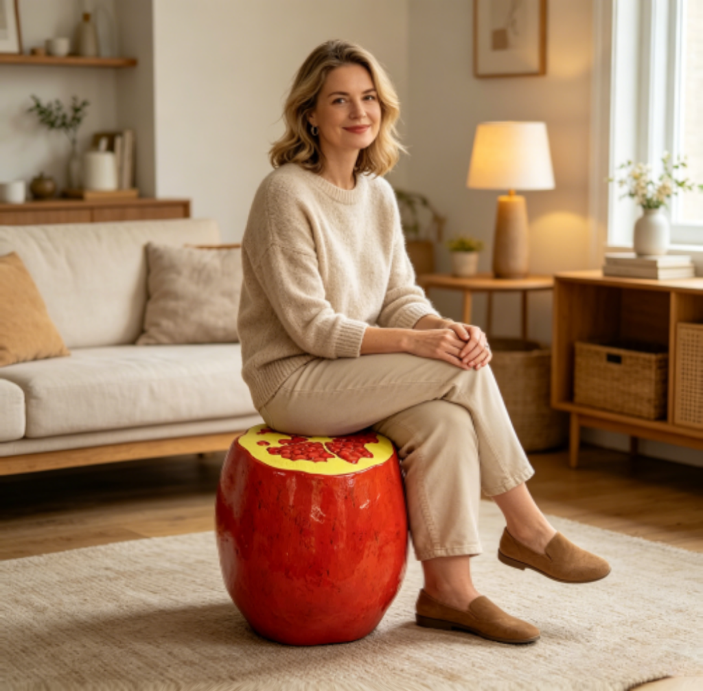 Pomegranate Fruit Stool, 13.4" Oversized Resin Stool, Side Table – view 3