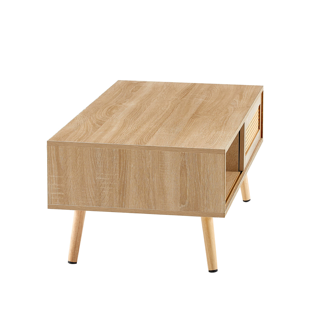 41.34" Rattan Coffee table, sliding door for storage, solid wood legs – view 8