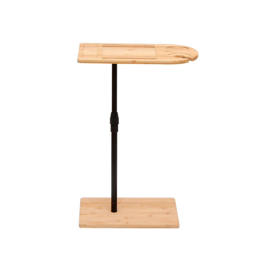 Couch Tray Table Bamboo Height Adjustable Side Table for Sofa C-shaped Oval End Tables – view 11