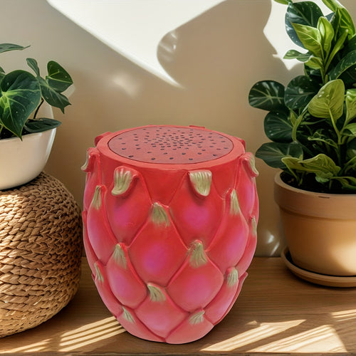 13.4" Oversized Resin Dragon Fruit Stool, Multi-Purpose Side Table & Plant Stand